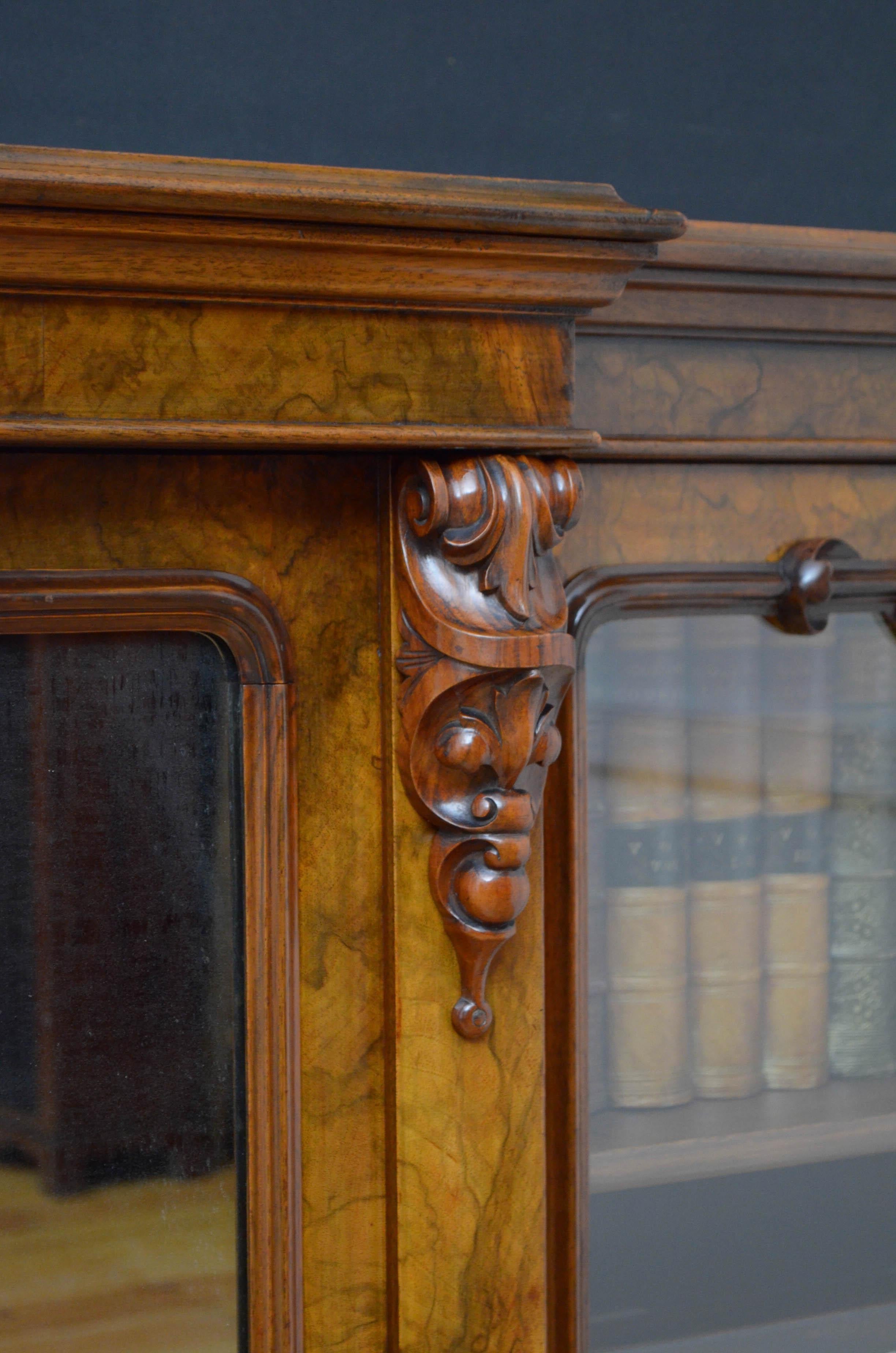 Superb Victorian Walnut Breakfronted Bookcase For Sale 7