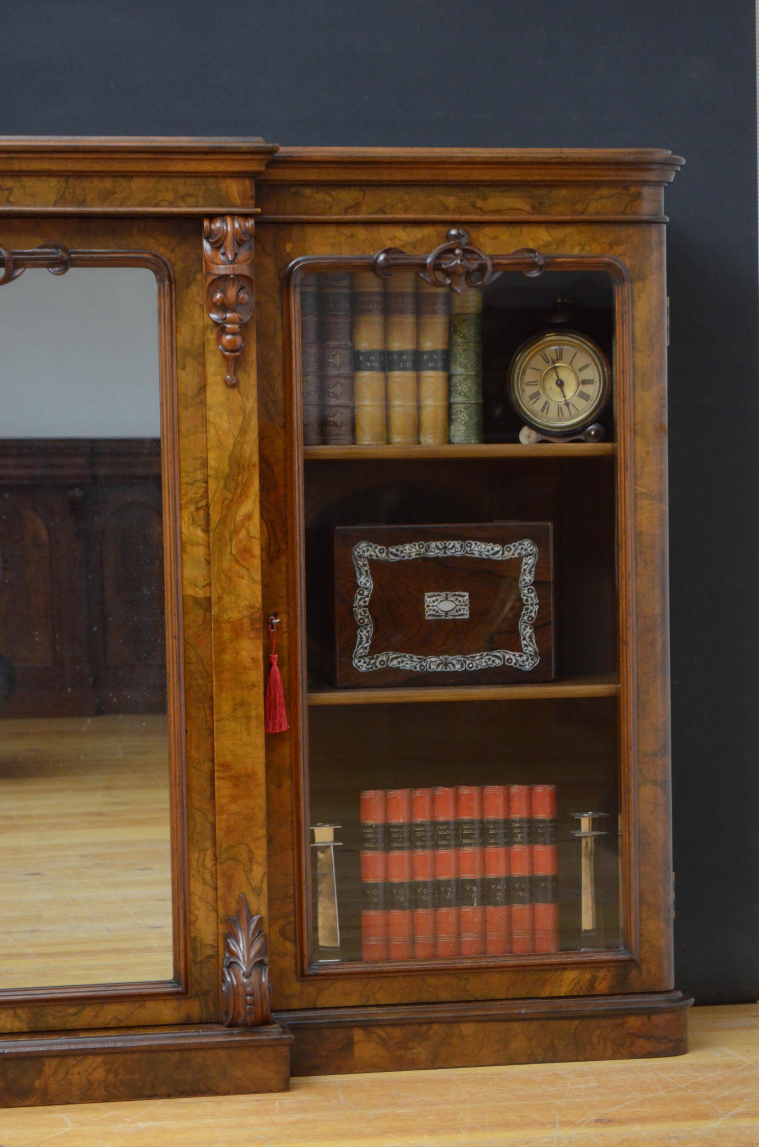 Superb Victorian Walnut Breakfronted Bookcase For Sale 10