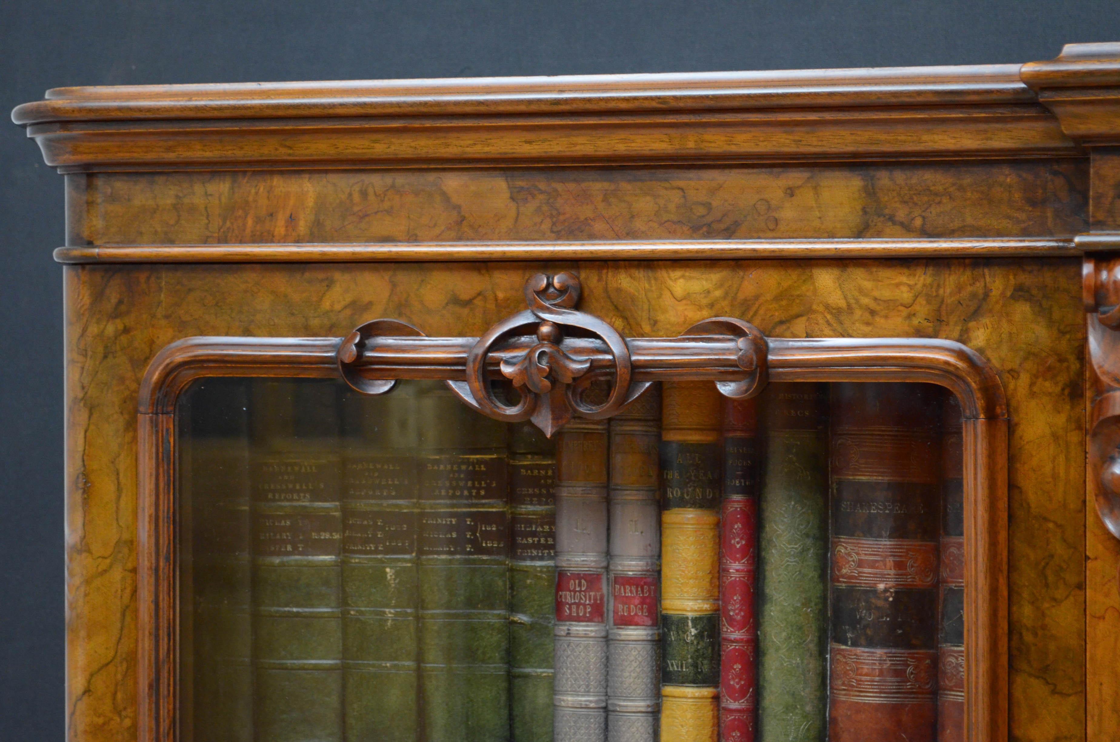 Superb Victorian Walnut Breakfronted Bookcase For Sale 2