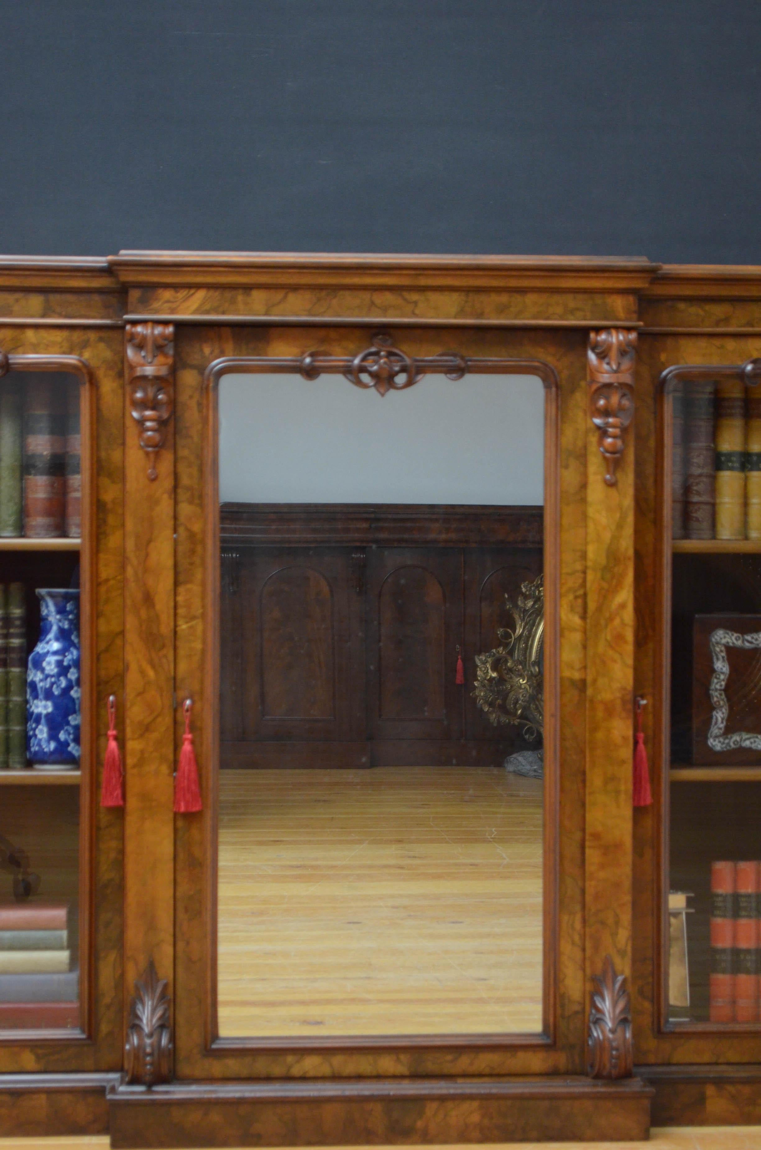 Superb Victorian Walnut Breakfronted Bookcase For Sale 4