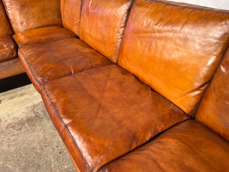 Superb Vintage 70S Danish Leather Corner Sofa Mid Century Light Tan