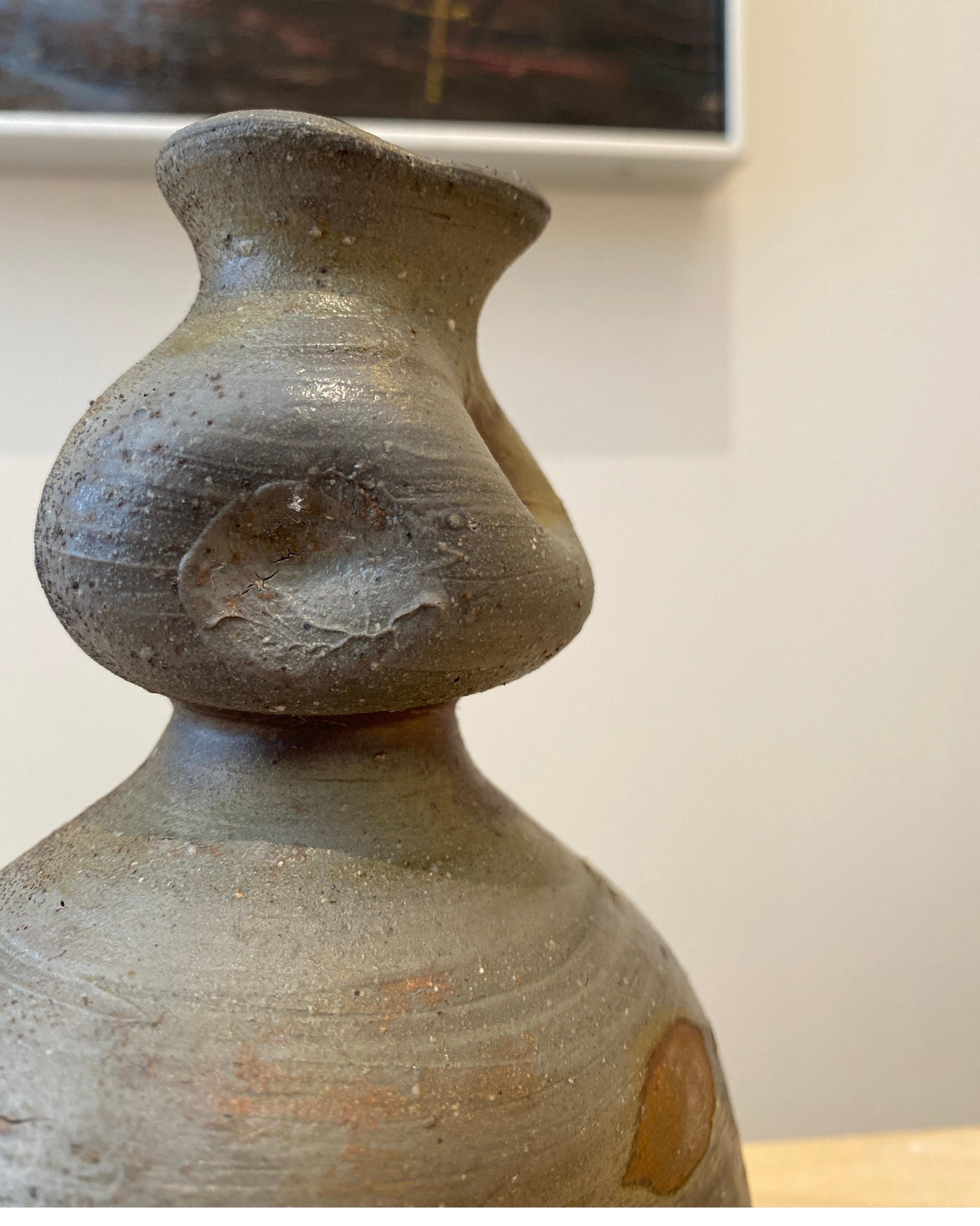 Superba pentola da sakè a doppia zucca Bizen Mingei degli anni '70, firmata in vendita 6