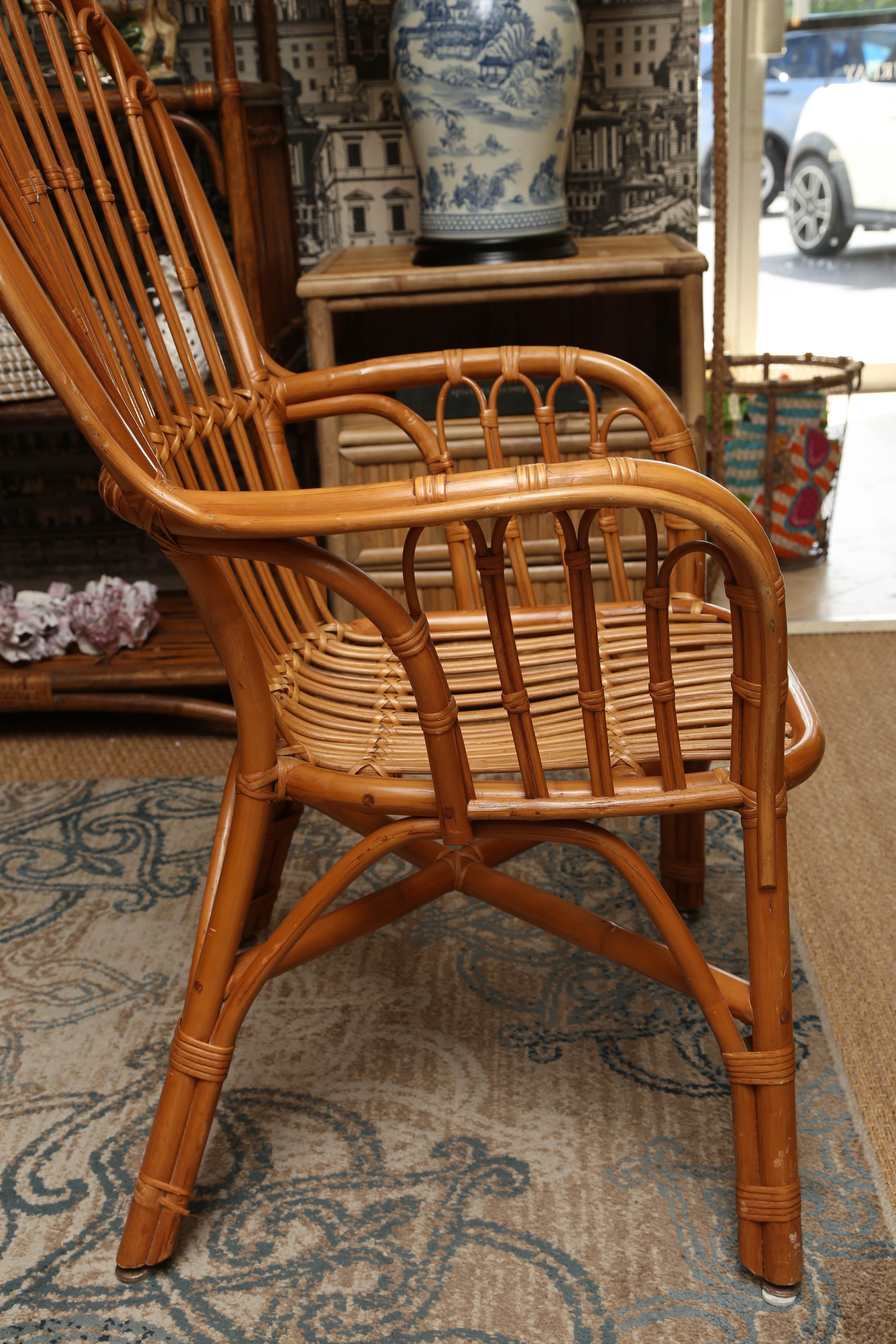Superb Vintage Centre Bamboo and Rattan Table with Four Chairs 2