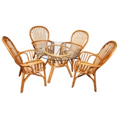 Superb Vintage Centre Bamboo and Rattan Table with Four Chairs