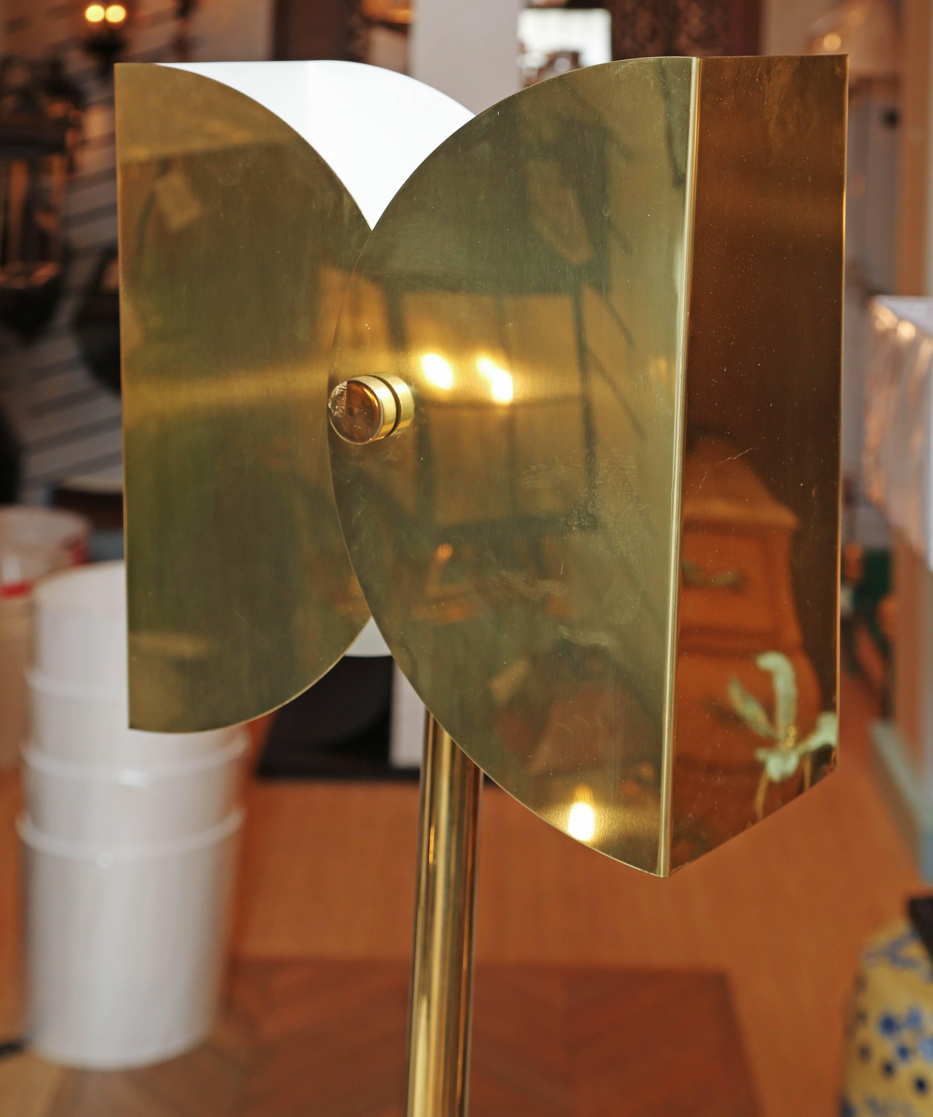 Superb Vintage Floor Lamp in Brass with a Vectored Hood by Koch & Lowy 1
