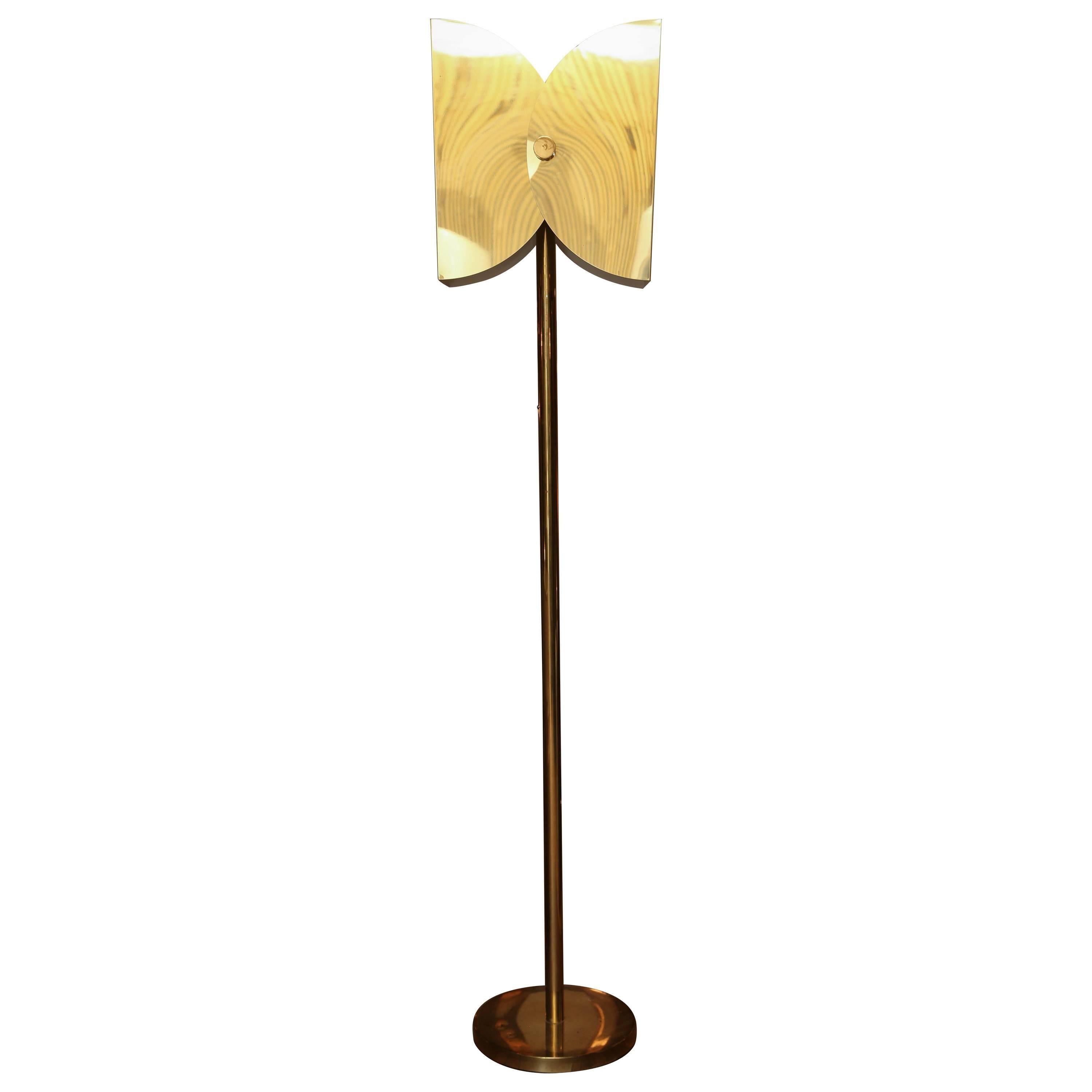 Superb Vintage Floor Lamp in Brass with a Vectored Hood by Koch & Lowy