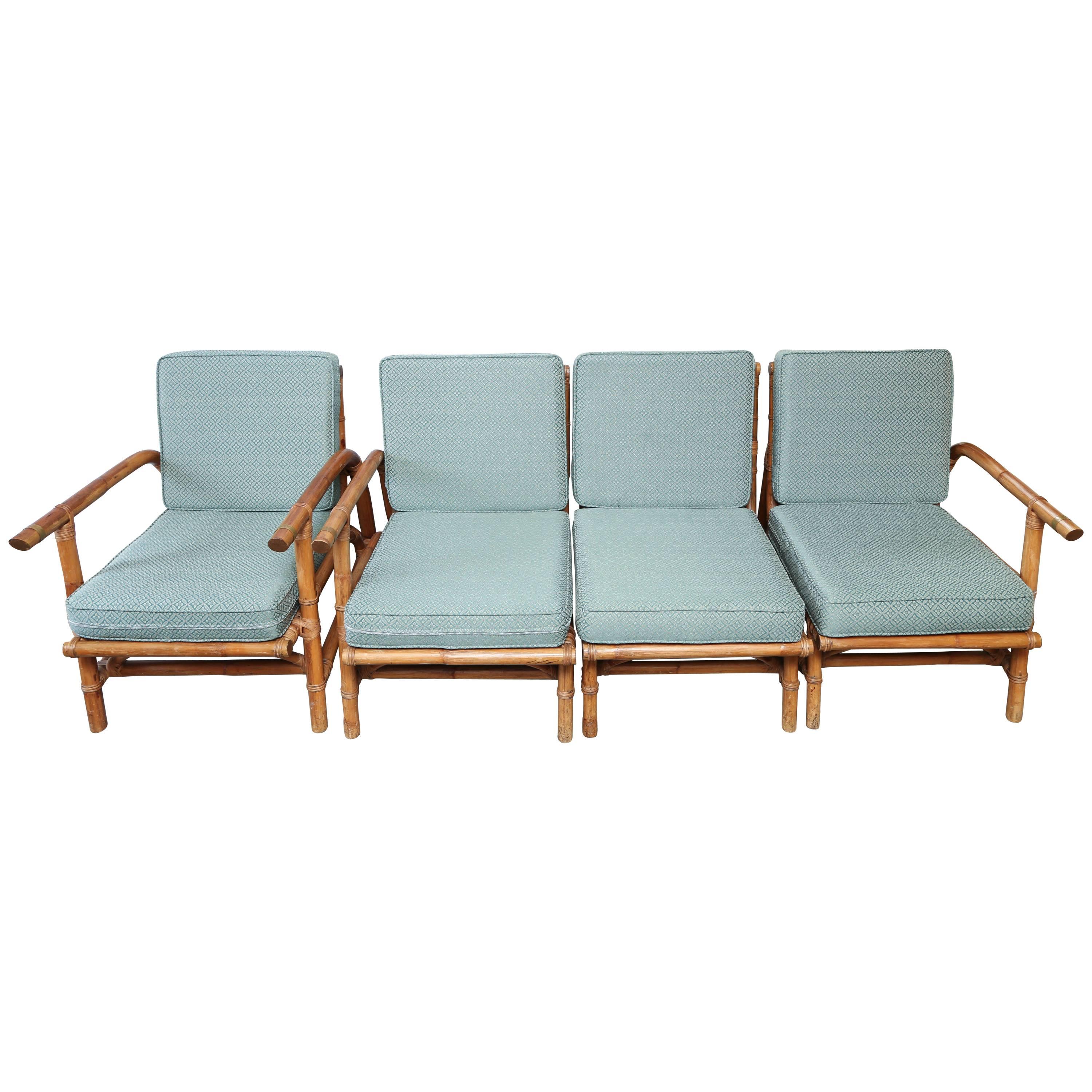 Superb Vintage Four-Piece Bamboo and Rattan Seating Arrangement