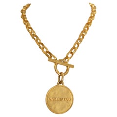 Superb Vintage Gold Gilt KARL LAGERFELD Paris Map Pendant Chain Choker Necklace