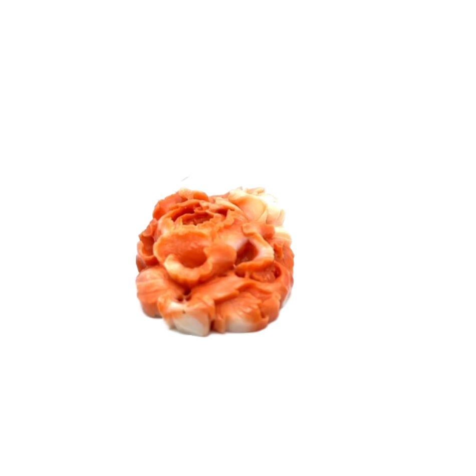 Women's Superb vintage hand carved “Peony Floral Spray” natural color Momo coral plaque For Sale