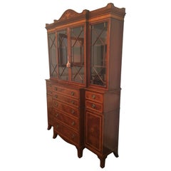 Superb Vintage Hepplewhite Style Mahogany Breakfront Secretary Cabinet