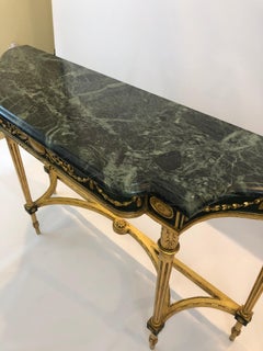 Superb Vintage Italian Marble Top Regency Style Gilt & Paint Decorated Console
