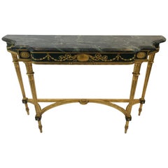 Superb Vintage Italian Marble Top Regency Style Gilt 
Paint Decorated Console