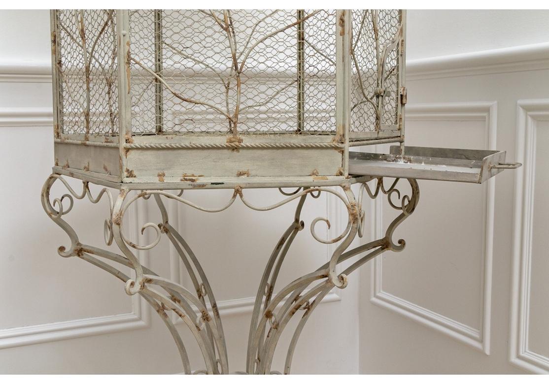Hollywood Regency Superb Vintage Large Scale Painted Metal Bird Cage For Sale