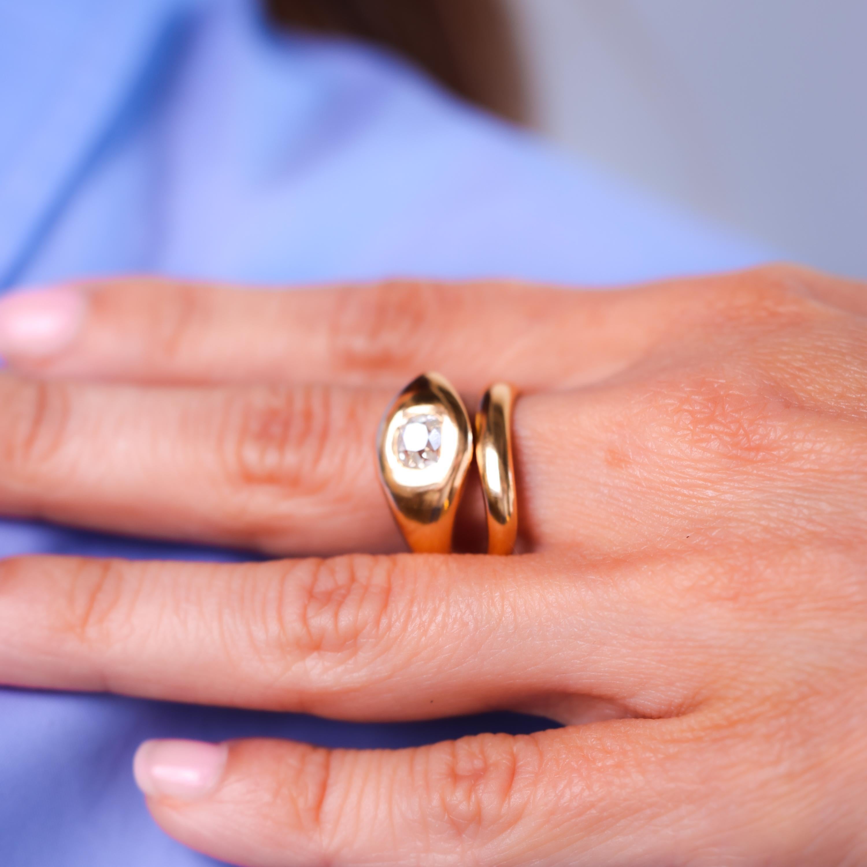 Old Mine Cut Superb vintage old mine diamond 18k yellow gold snake ring