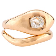 Superb vintage old mine diamond 18k yellow gold snake ring