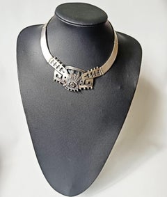 Superbe collier vintage en argent, motif aztèque, Taxco, Mexique