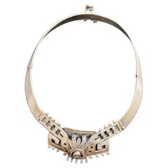 Superbe collier vintage en argent, motif aztèque, Taxco, Mexique