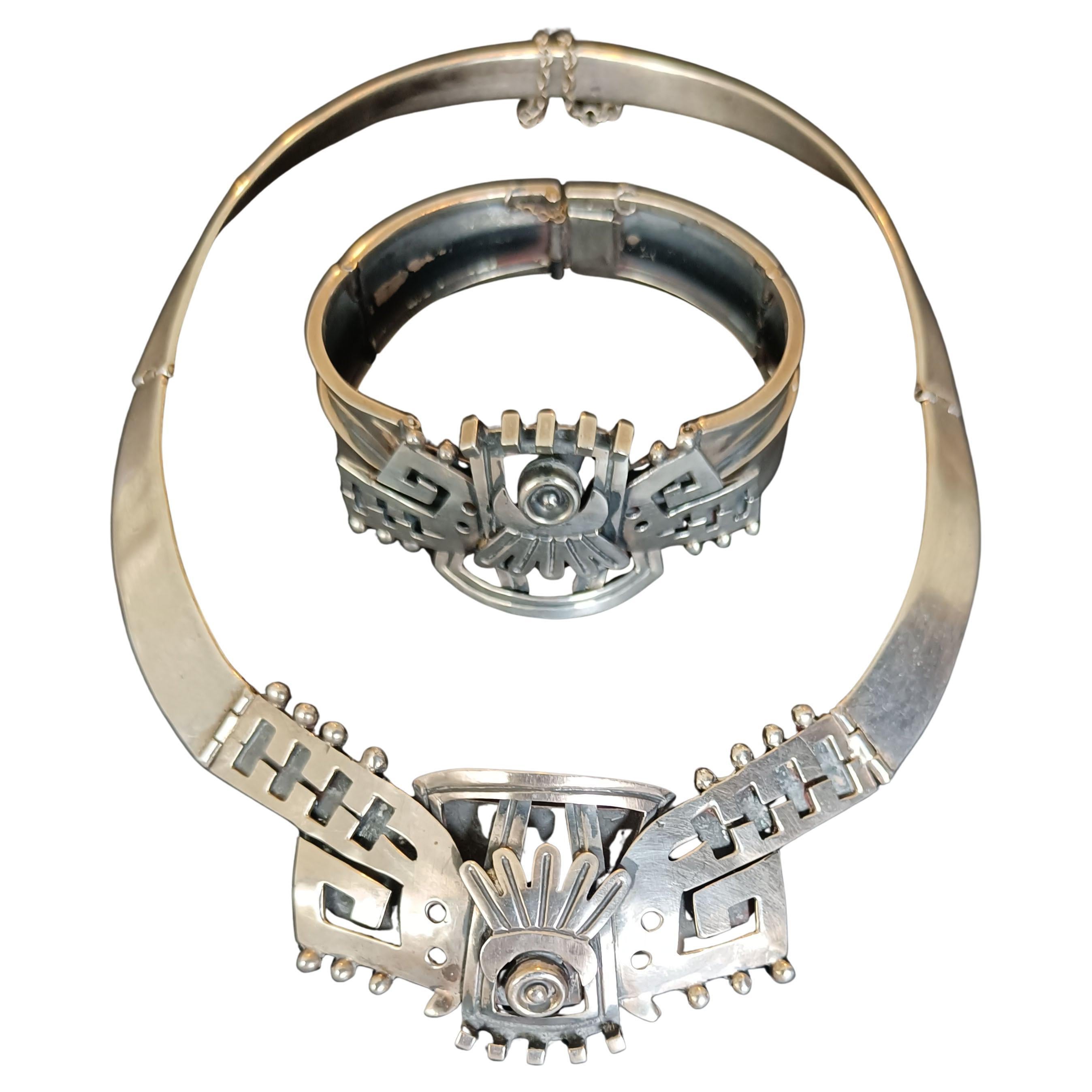 Superbe Ensemble de Colliers Vintage en Argent By Design Jewelers Aztèques Taxco Mexico
