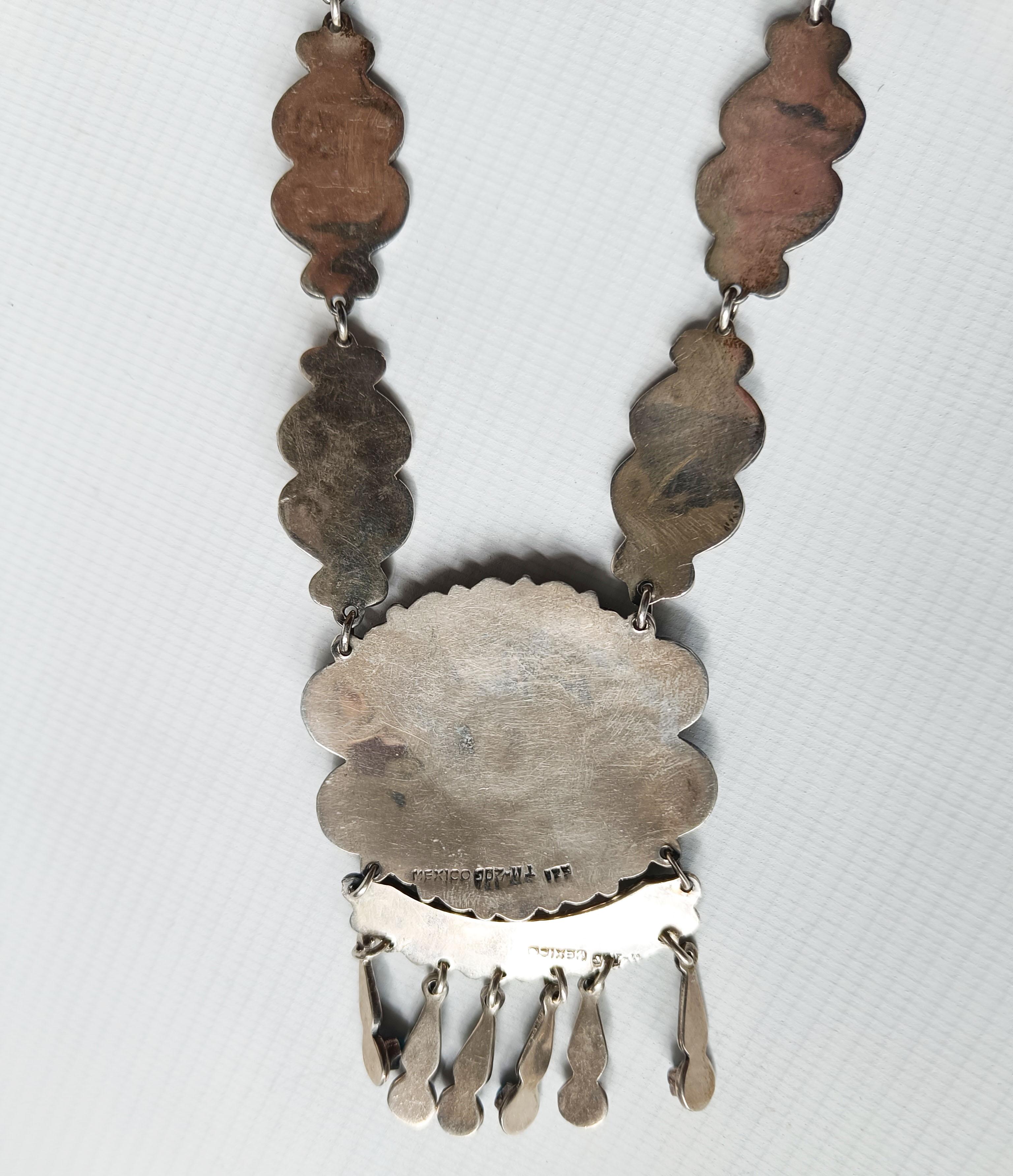 Superba collana Jewell d'argento d'epoca con design azteco Taxco Mexico In condizioni buone in vendita a London, GB
