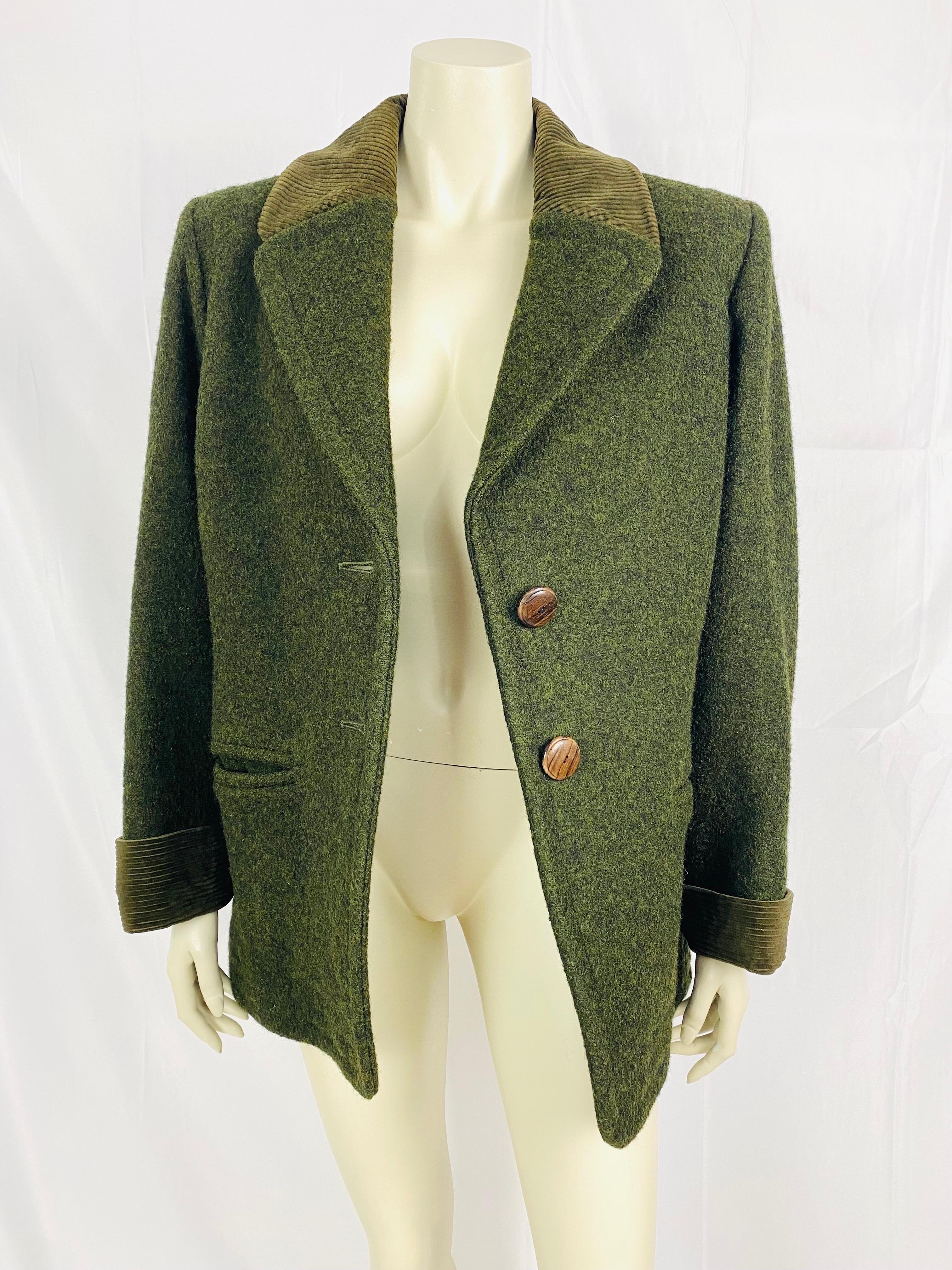 Superb vintage Yves saint laurent winter jacket circa 1970, in khaki boiled wool 3