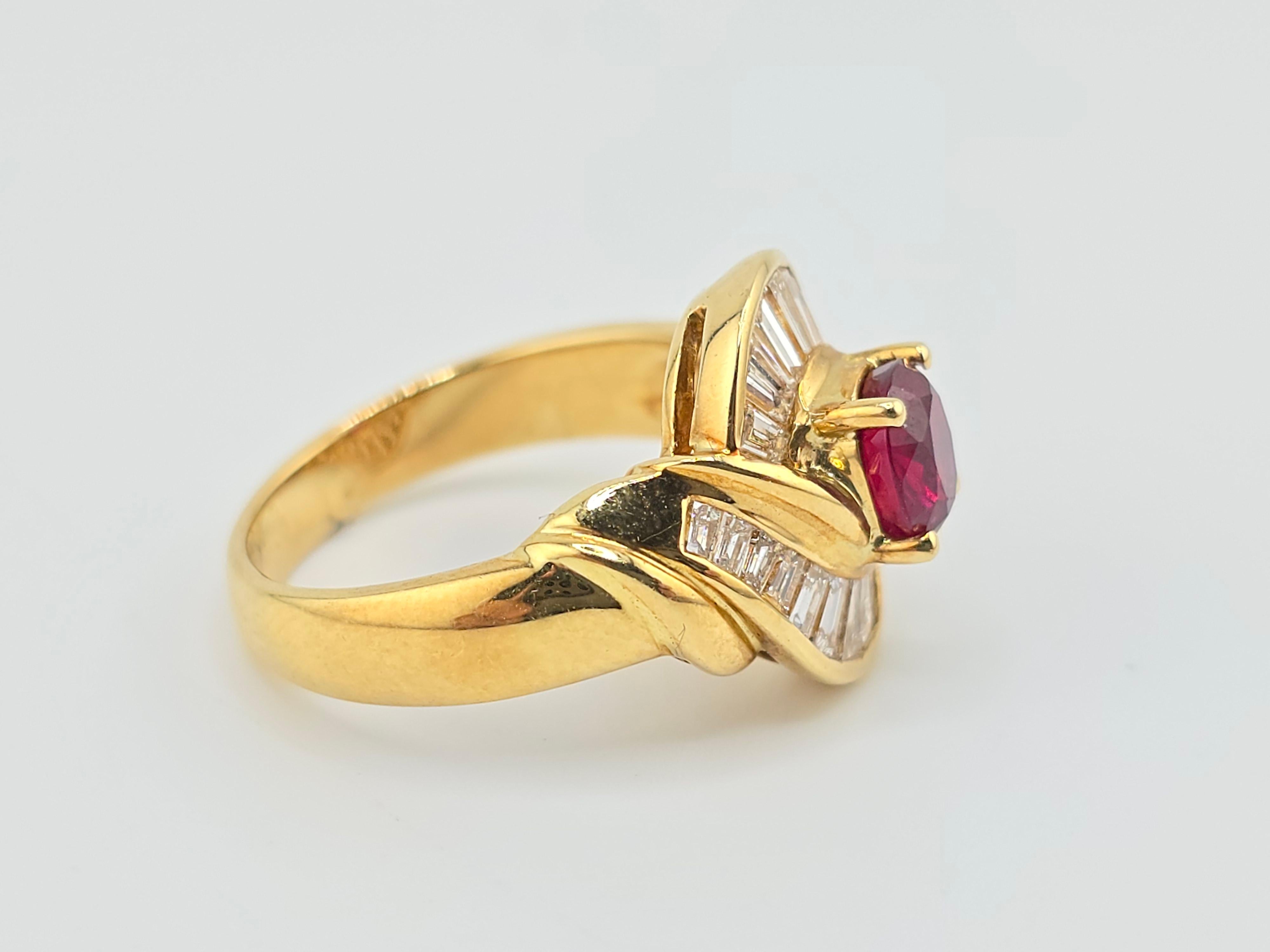 Women's Superb Vivid Ruby & Diamond 18K Yellow Gold Ring 6.90 Grams For Sale