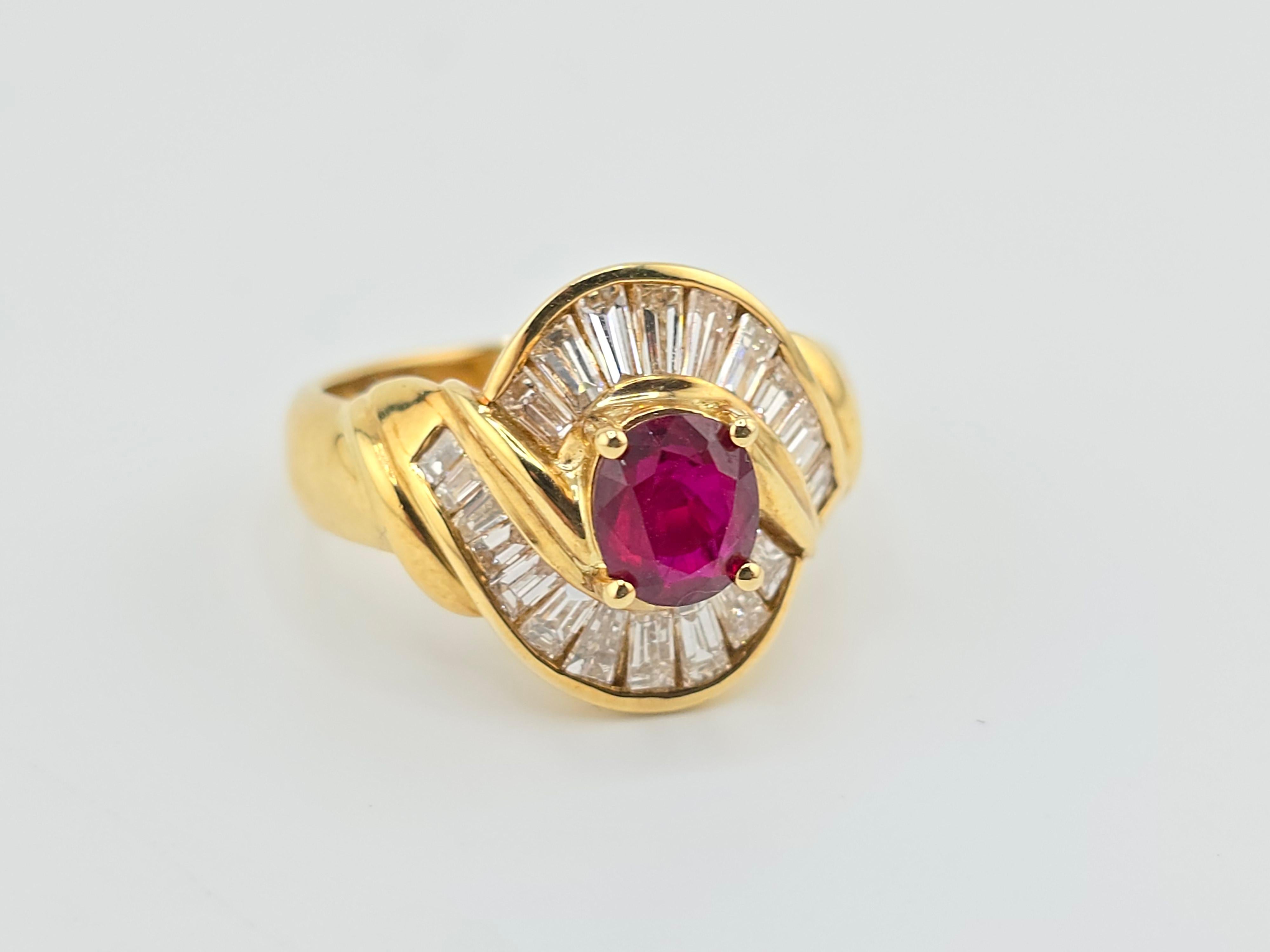 Superb Vivid Ruby & Diamond 18K Yellow Gold Ring 6.90 Grams For Sale 1