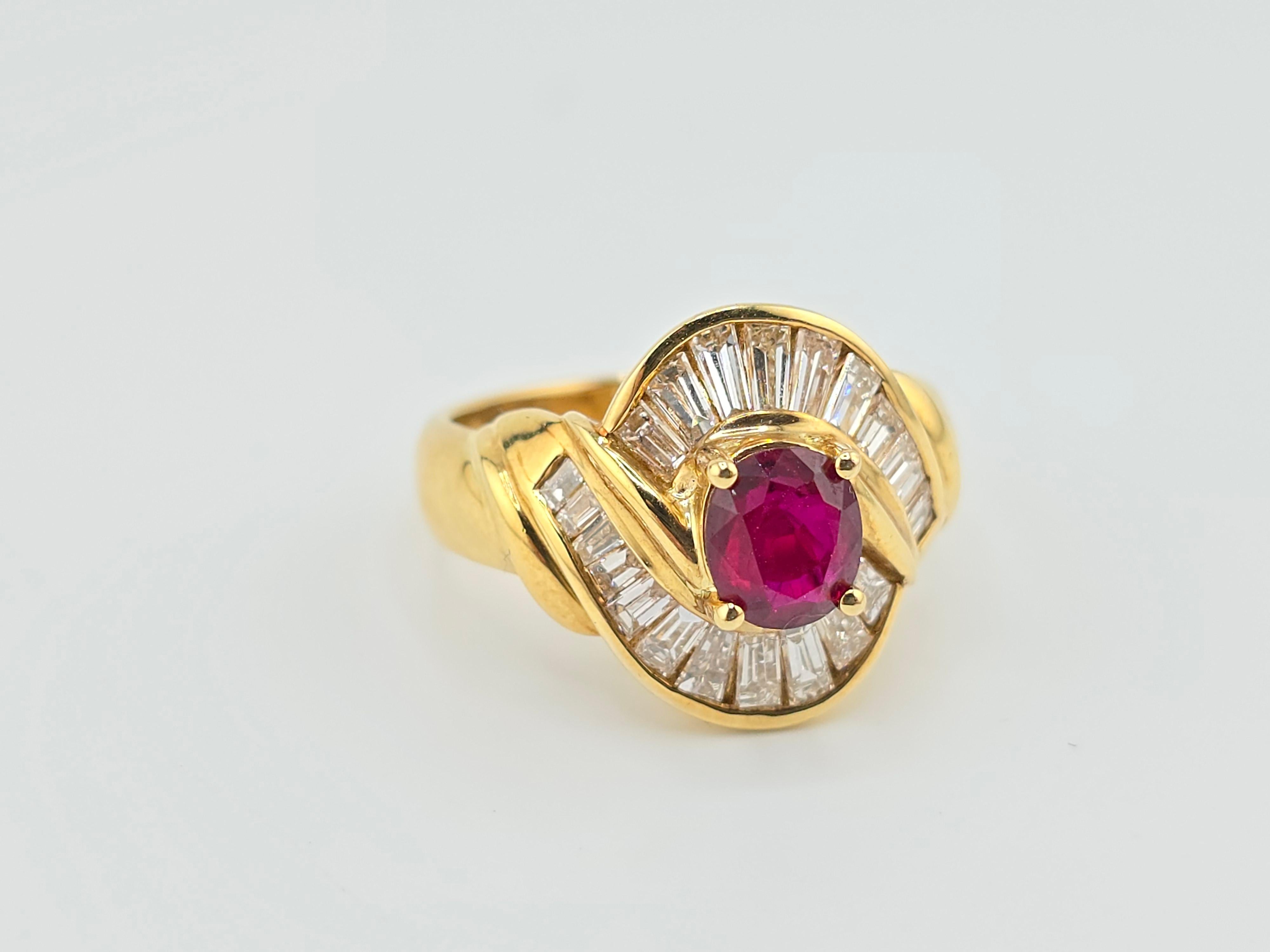 Superb Vivid Ruby & Diamond 18K Yellow Gold Ring 6.90 Grams For Sale 2