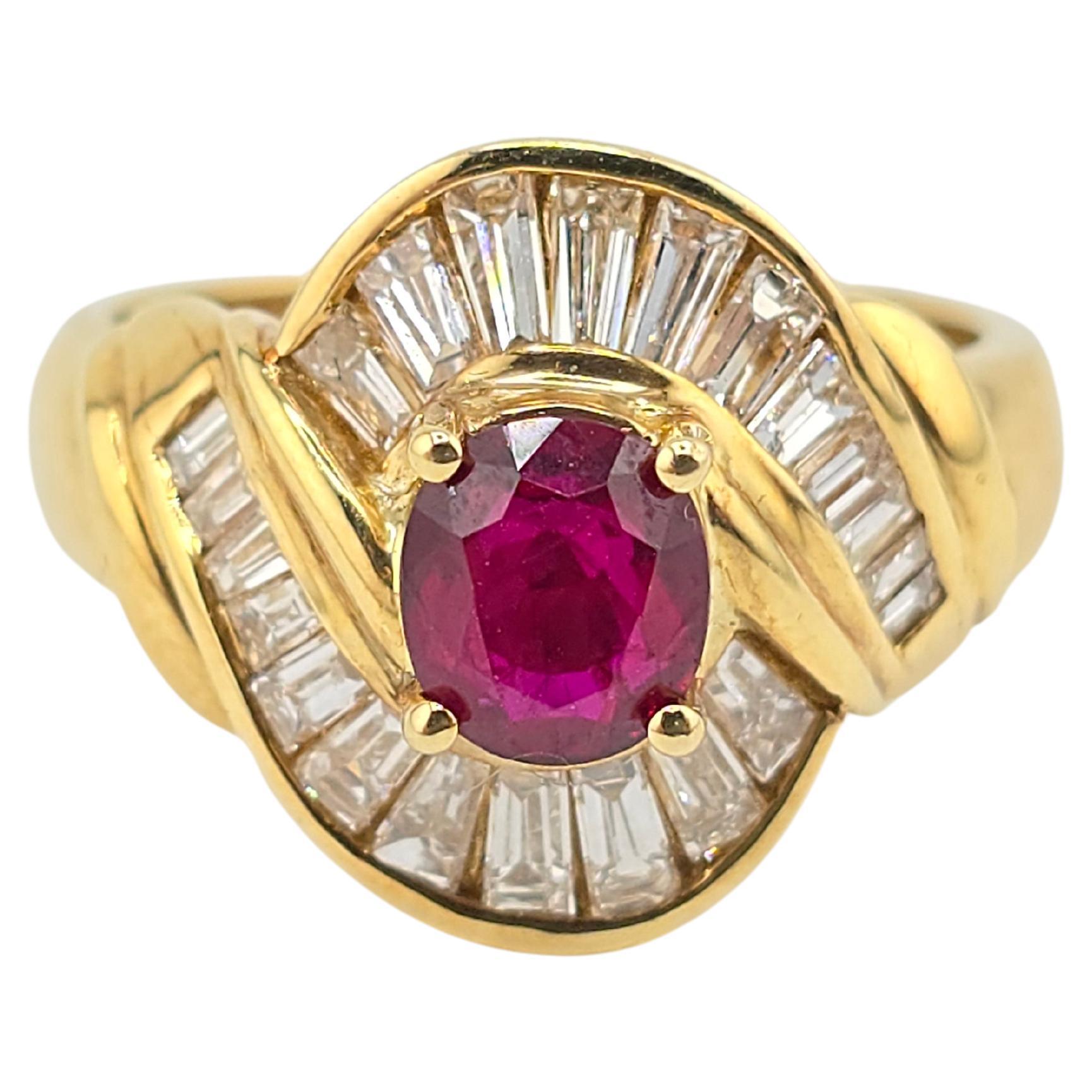 Superb Vivid Ruby & Diamond 18K Yellow Gold Ring 6.90 Grams For Sale