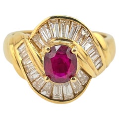 Superb Vivid Ruby & Diamond 18K Yellow Gold Ring 6.90 Grams