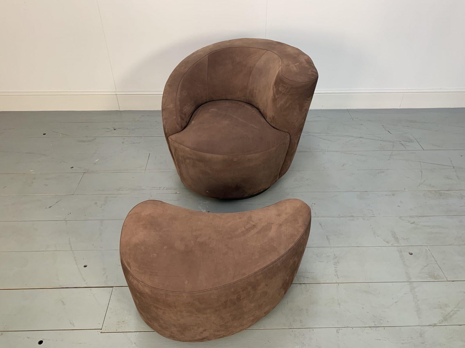 Superb Vladimir Kagan “Nautilus” Corkscrew Armchair and Footstool in Brown Ultra For Sale 5