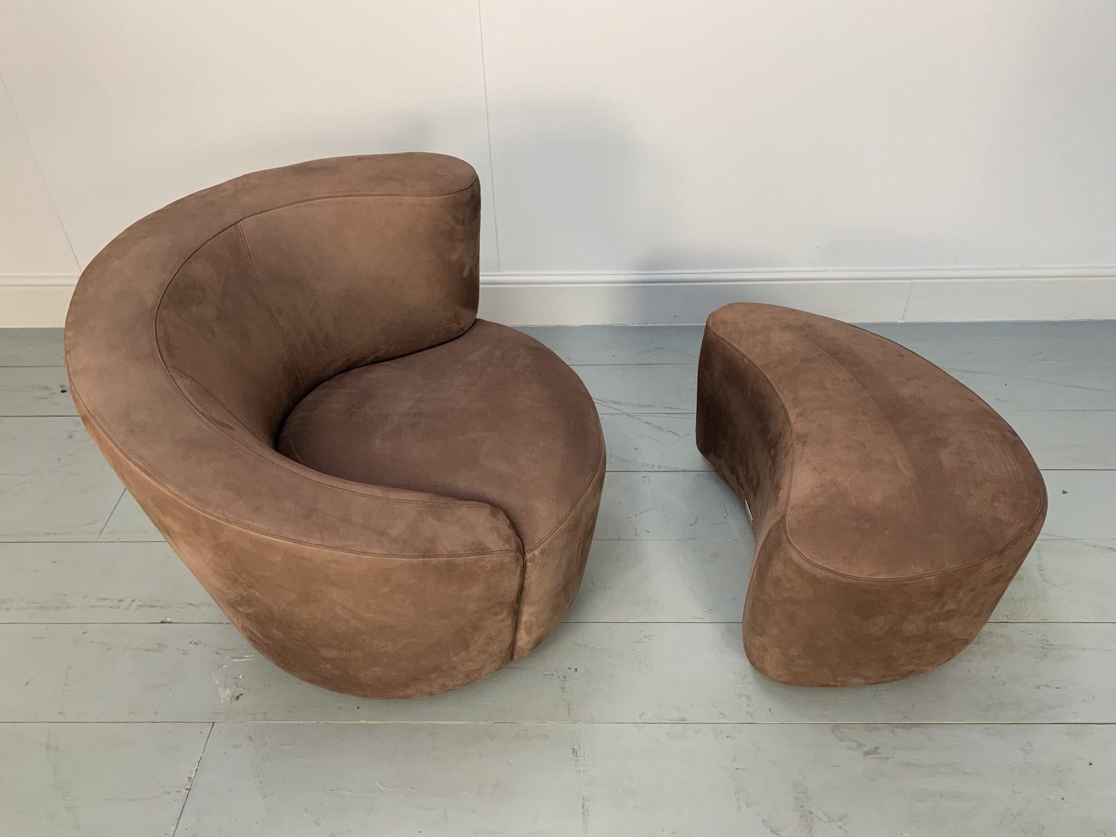 Superb Vladimir Kagan “Nautilus” Corkscrew Armchair and Footstool in Brown Ultra For Sale 6