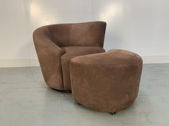 Superb Vladimir Kagan “Nautilus” Corkscrew Armchair and Footstool in Brown Ultra