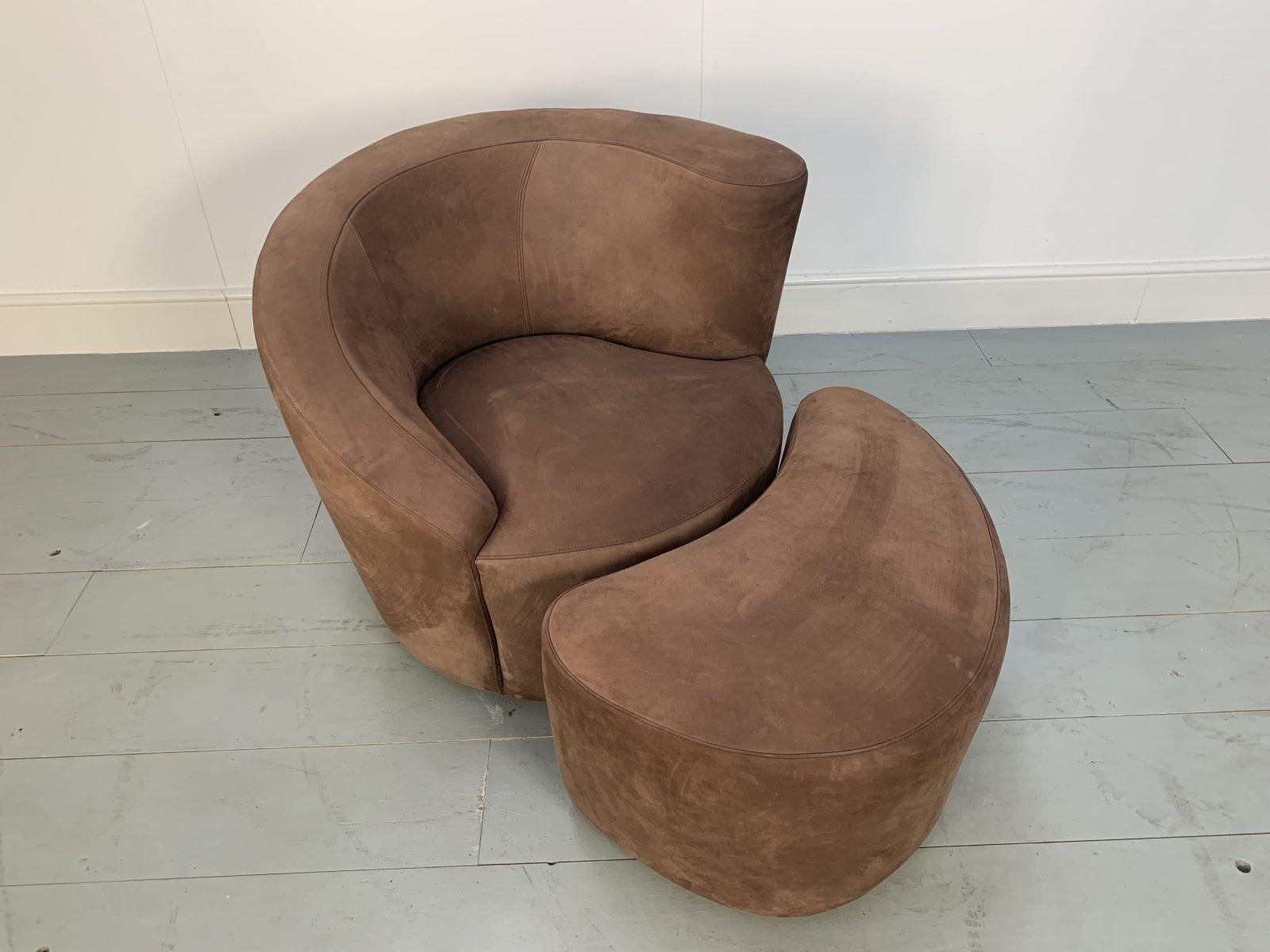 Superb Vladimir Kagan “Nautilus” Corkscrew Armchair and Footstool in Brown Ultra In Good Condition For Sale In Barrowford, GB
