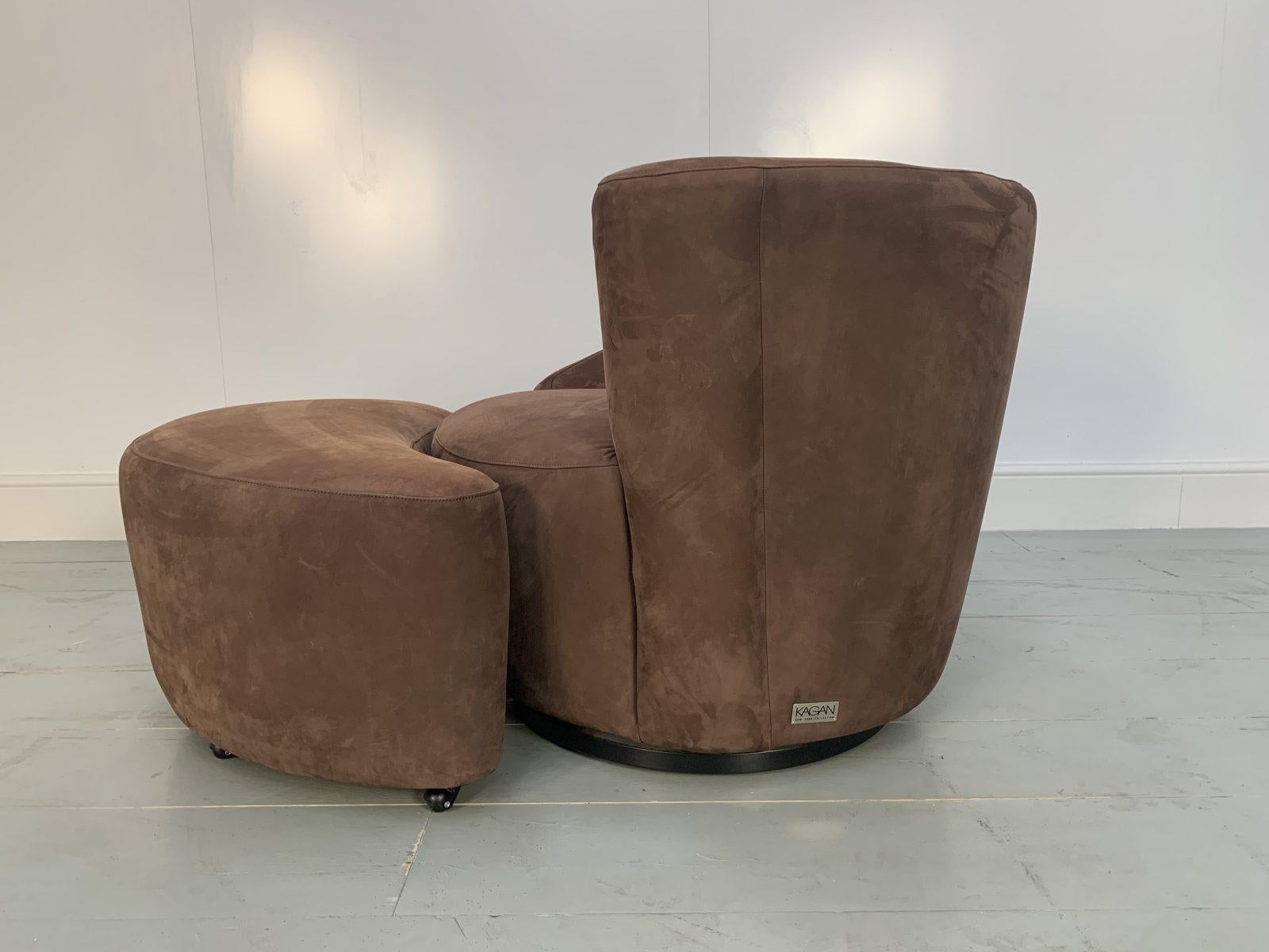 Contemporary Superb Vladimir Kagan “Nautilus” Corkscrew Armchair and Footstool in Brown Ultra For Sale
