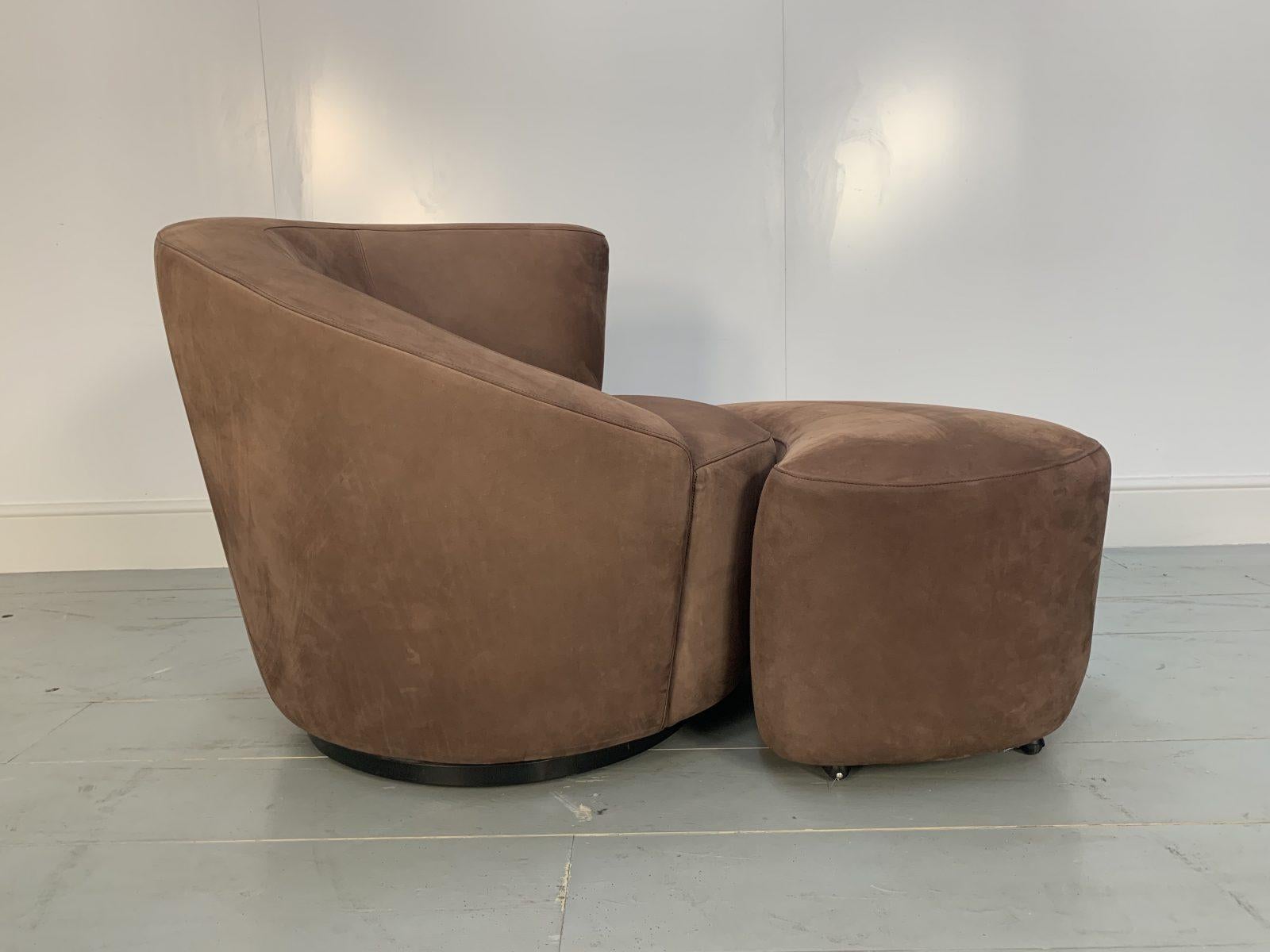 Superb Vladimir Kagan “Nautilus” Corkscrew Armchair and Footstool in Brown Ultra For Sale 1