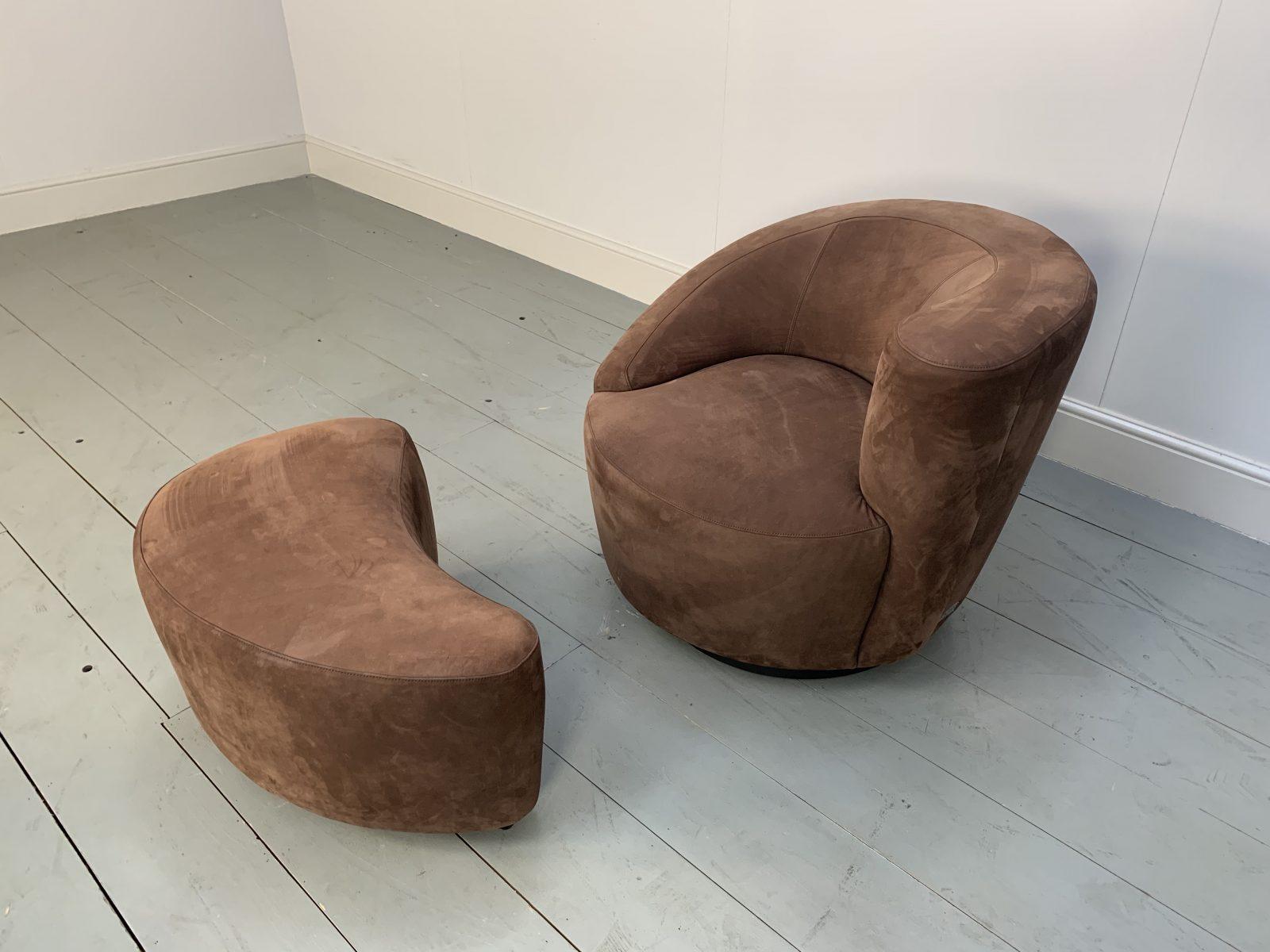 Superb Vladimir Kagan “Nautilus” Corkscrew Armchair and Footstool in Brown Ultra For Sale 2