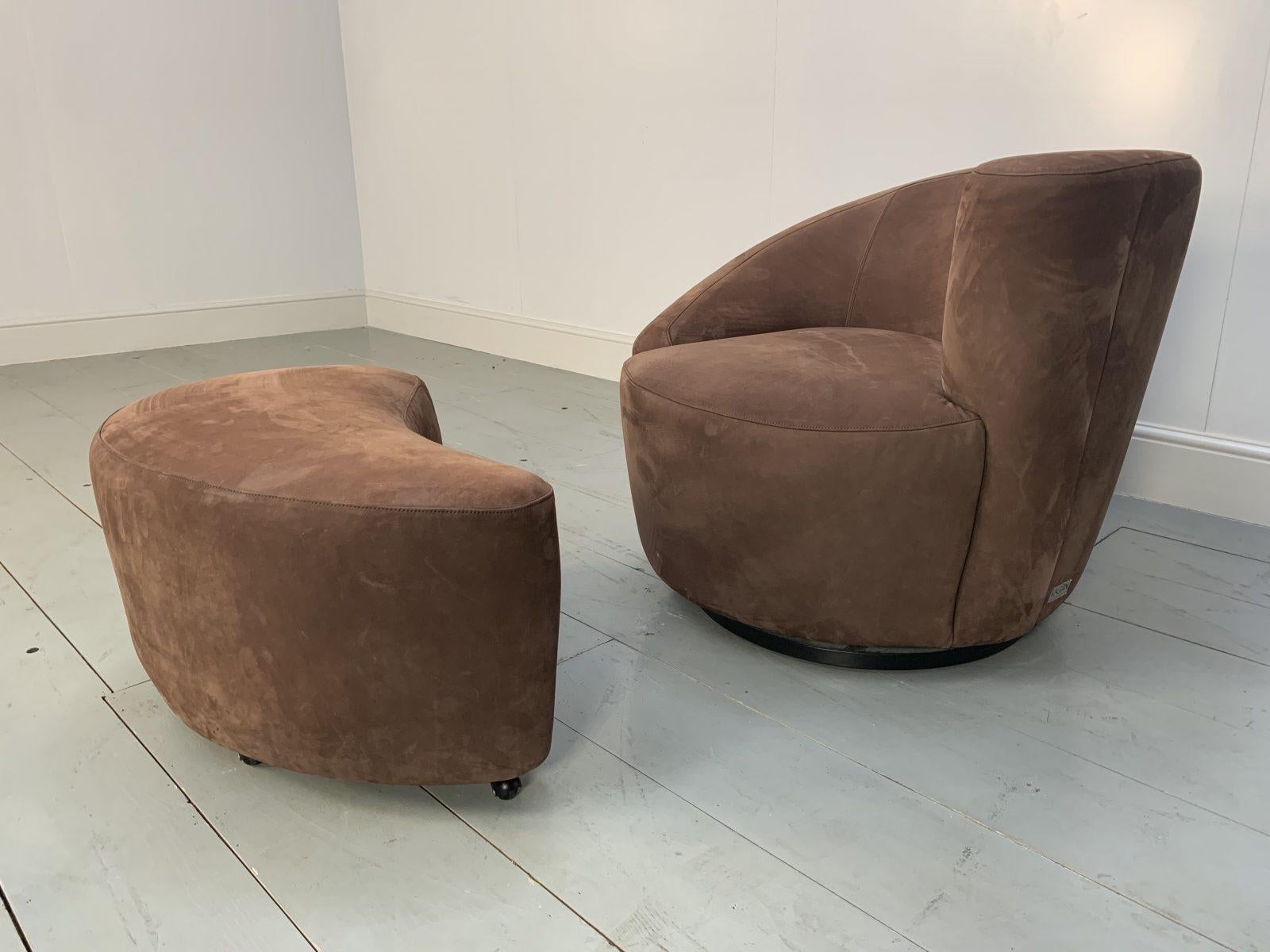 Superb Vladimir Kagan “Nautilus” Corkscrew Armchair and Footstool in Brown Ultra For Sale 3