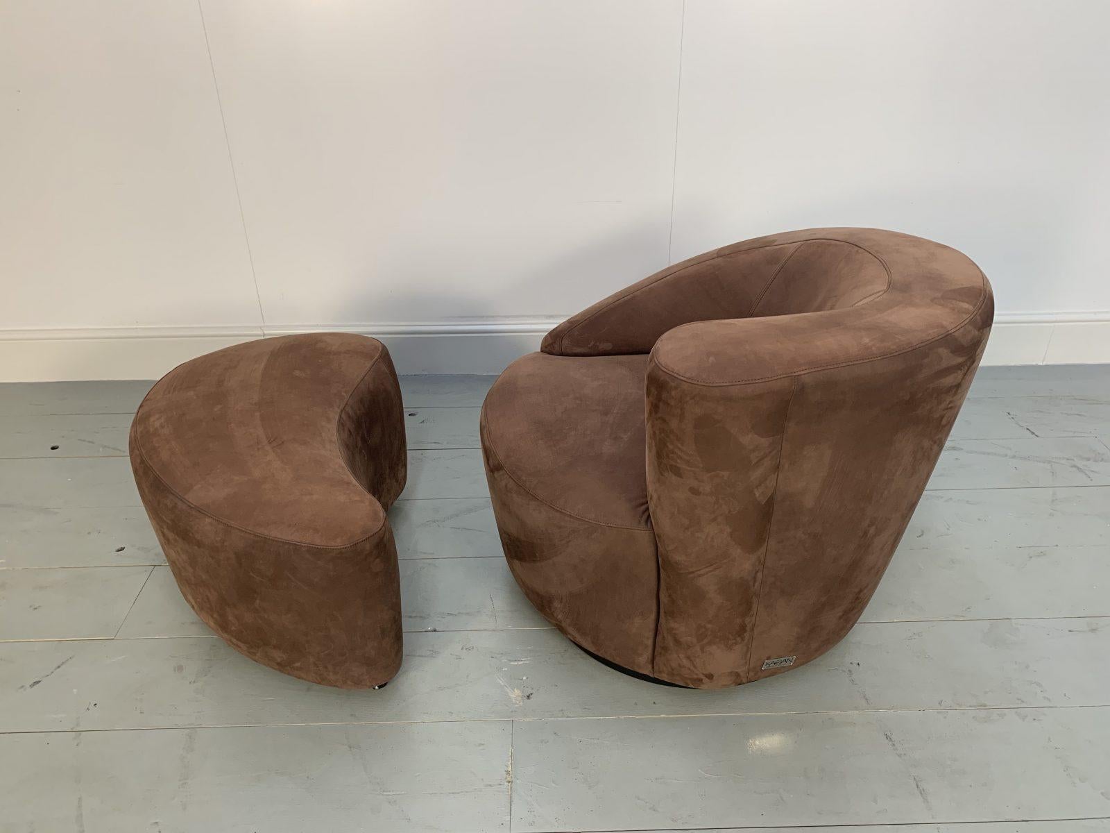 Superb Vladimir Kagan “Nautilus” Corkscrew Armchair and Footstool in Brown Ultra For Sale 4