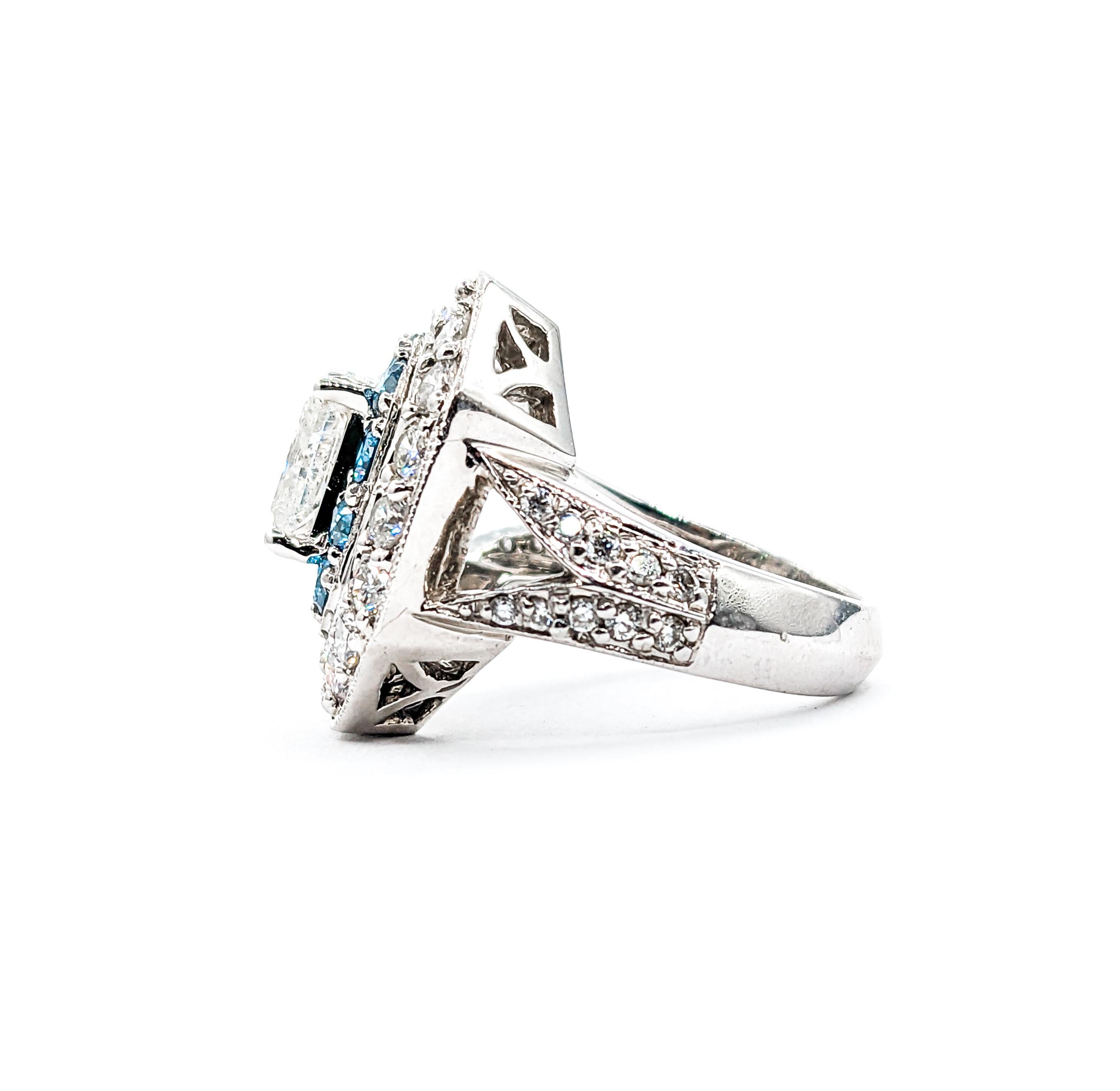 Superb White and Blue Diamond Statement Ring For Sale 4