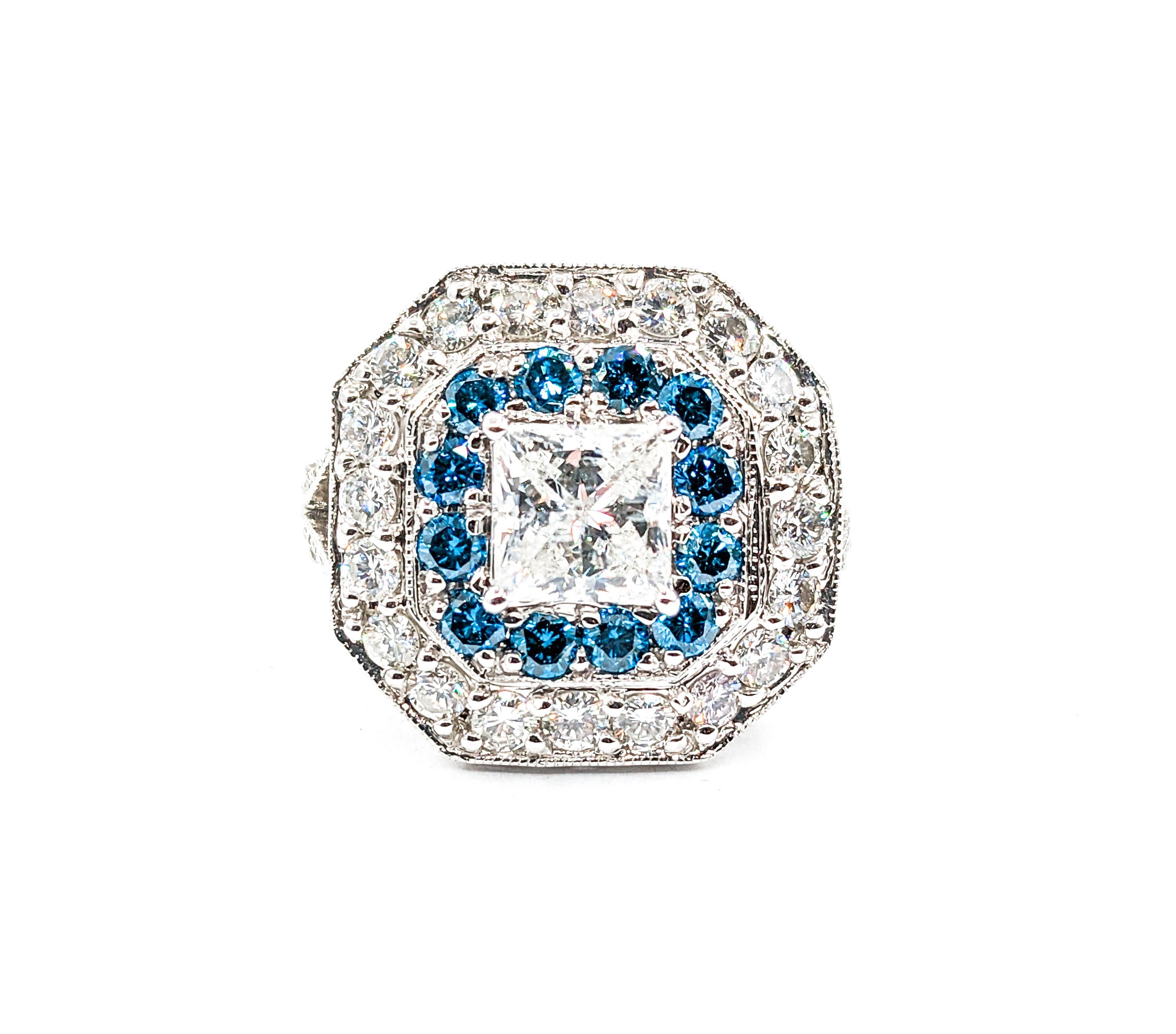 Superbe bague fantaisie avec diamants blancs et bleus en vente 6