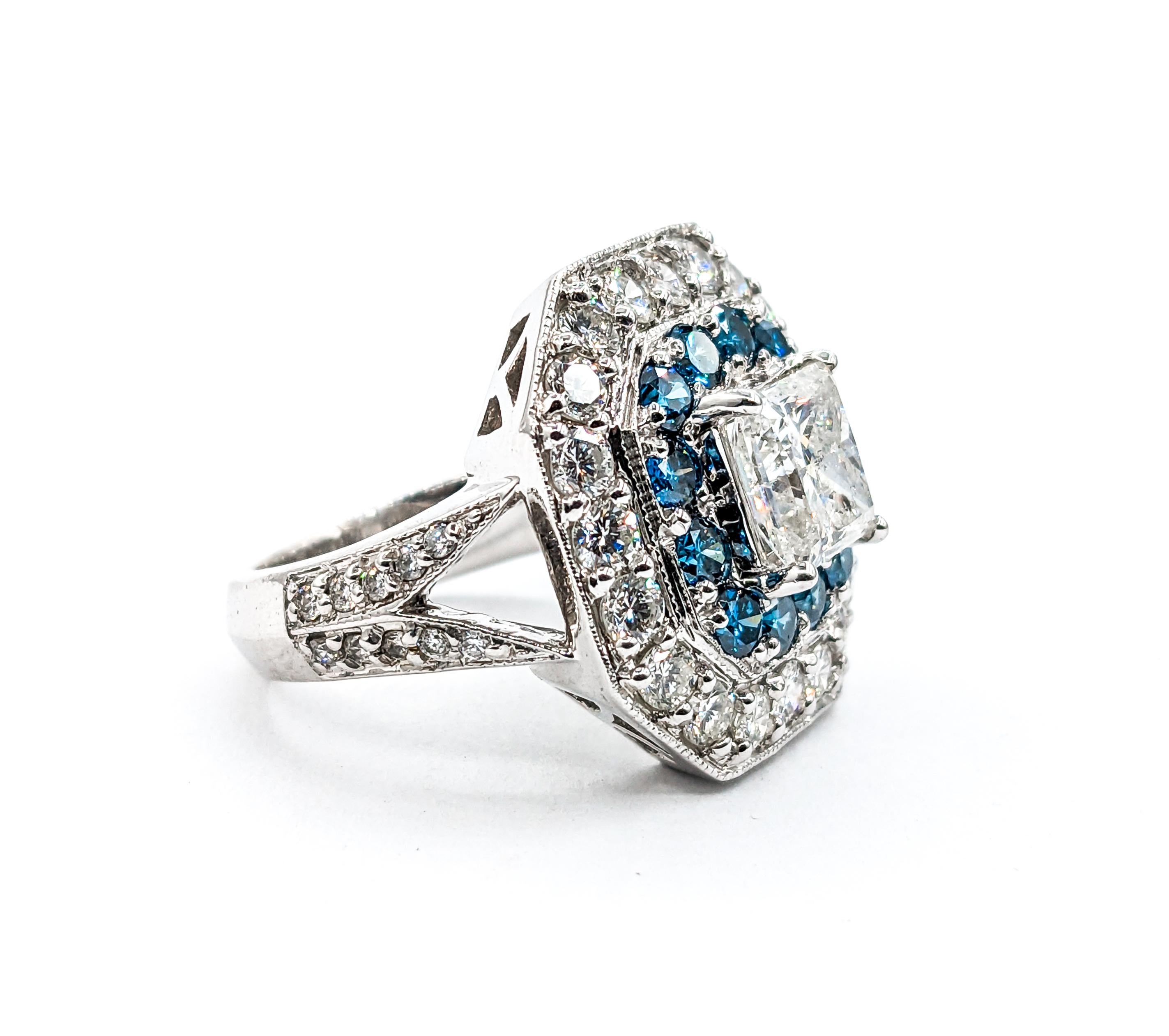 Women's Superb White and Blue Diamond Statement Ring For Sale