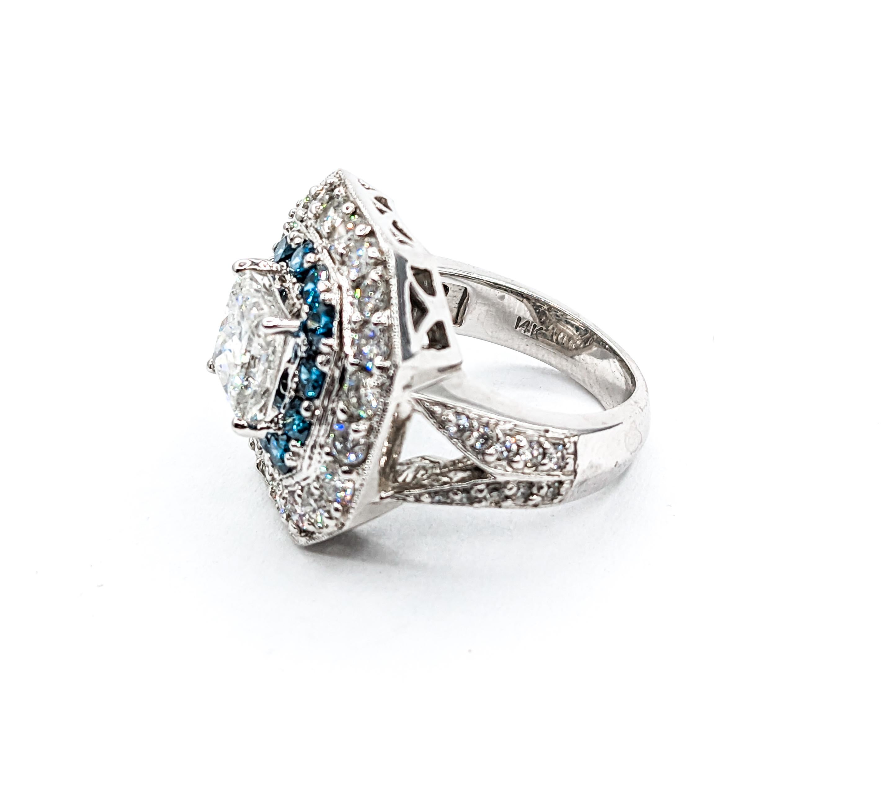 Superb White and Blue Diamond Statement Ring For Sale 2