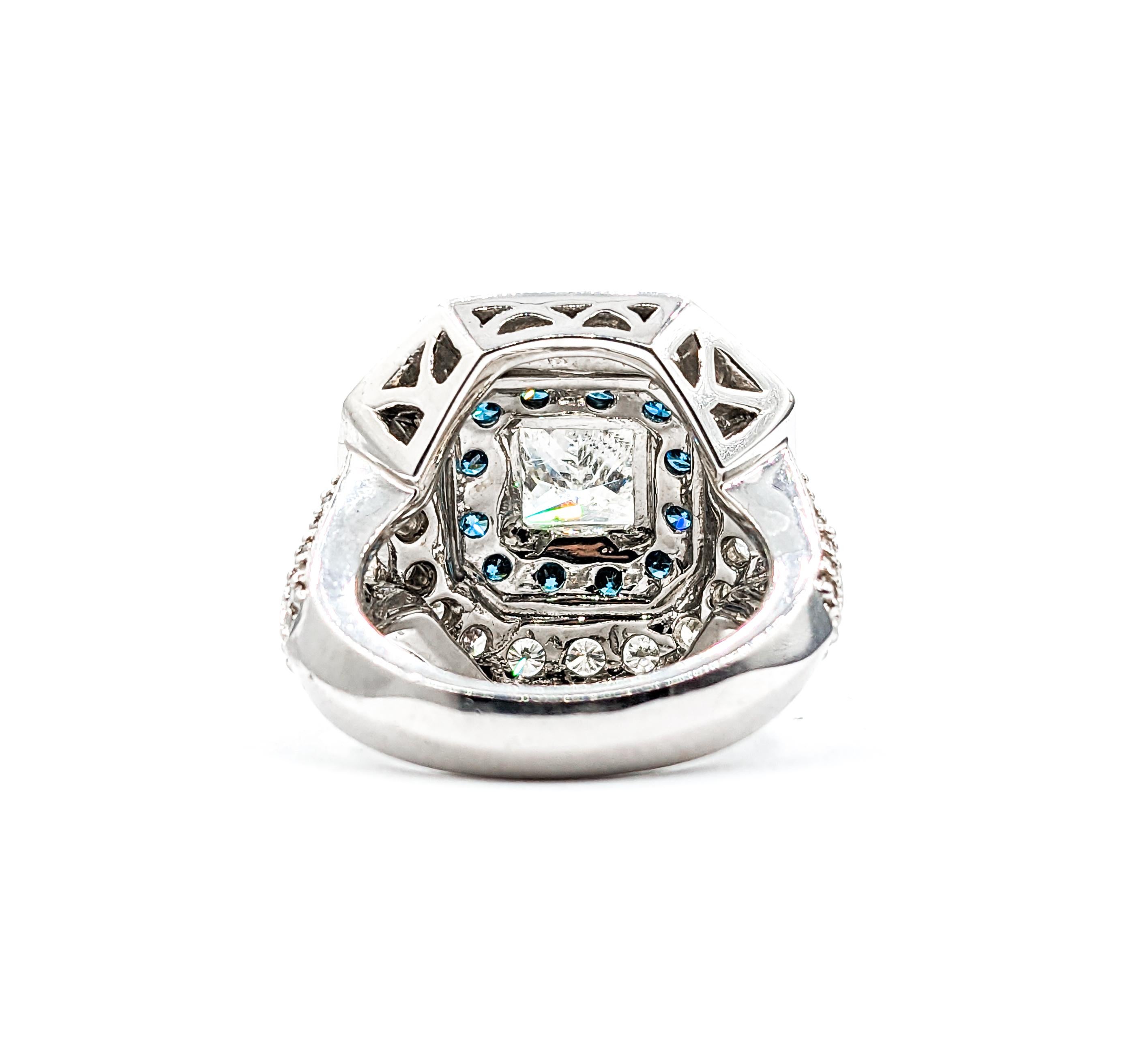 Superb White and Blue Diamond Statement Ring For Sale 3