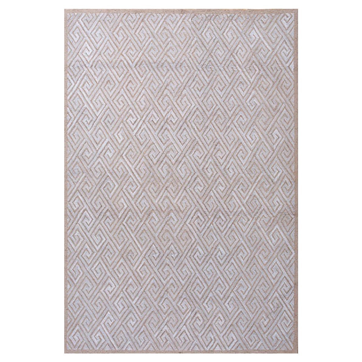 Superb White-Brown Color Geometric Patern Contemporary American Hooked Rug