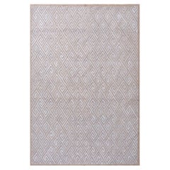 Superb White-Brown Color Geometric Patern Contemporary American Hooked Rug