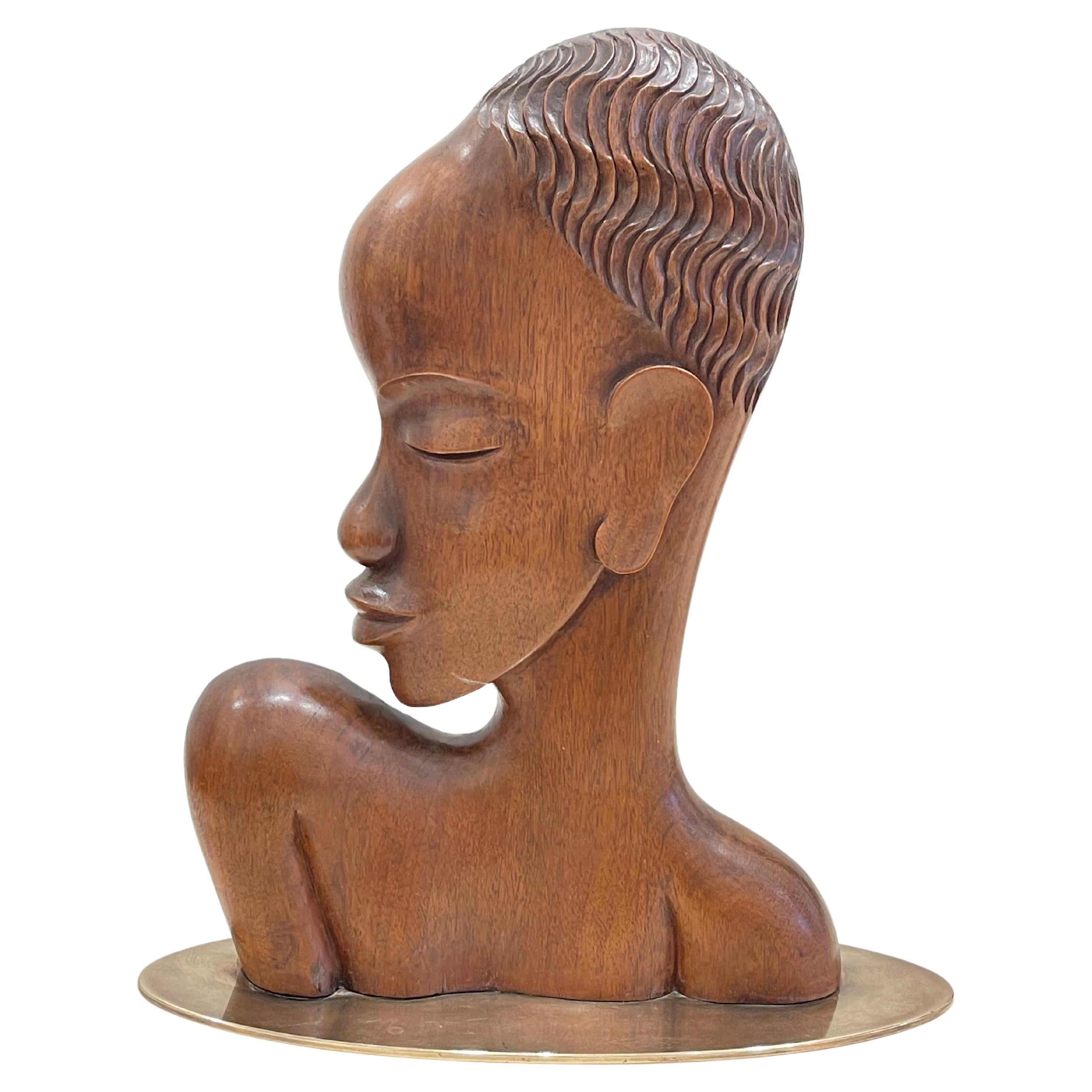 Superb Wooden Sculpture of an African Lady by Karl Hagenauer, Art Deco, Austria