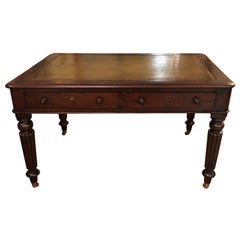 Antique Superb Writing Desk with Greek Key Embellished Tooled Leather Top