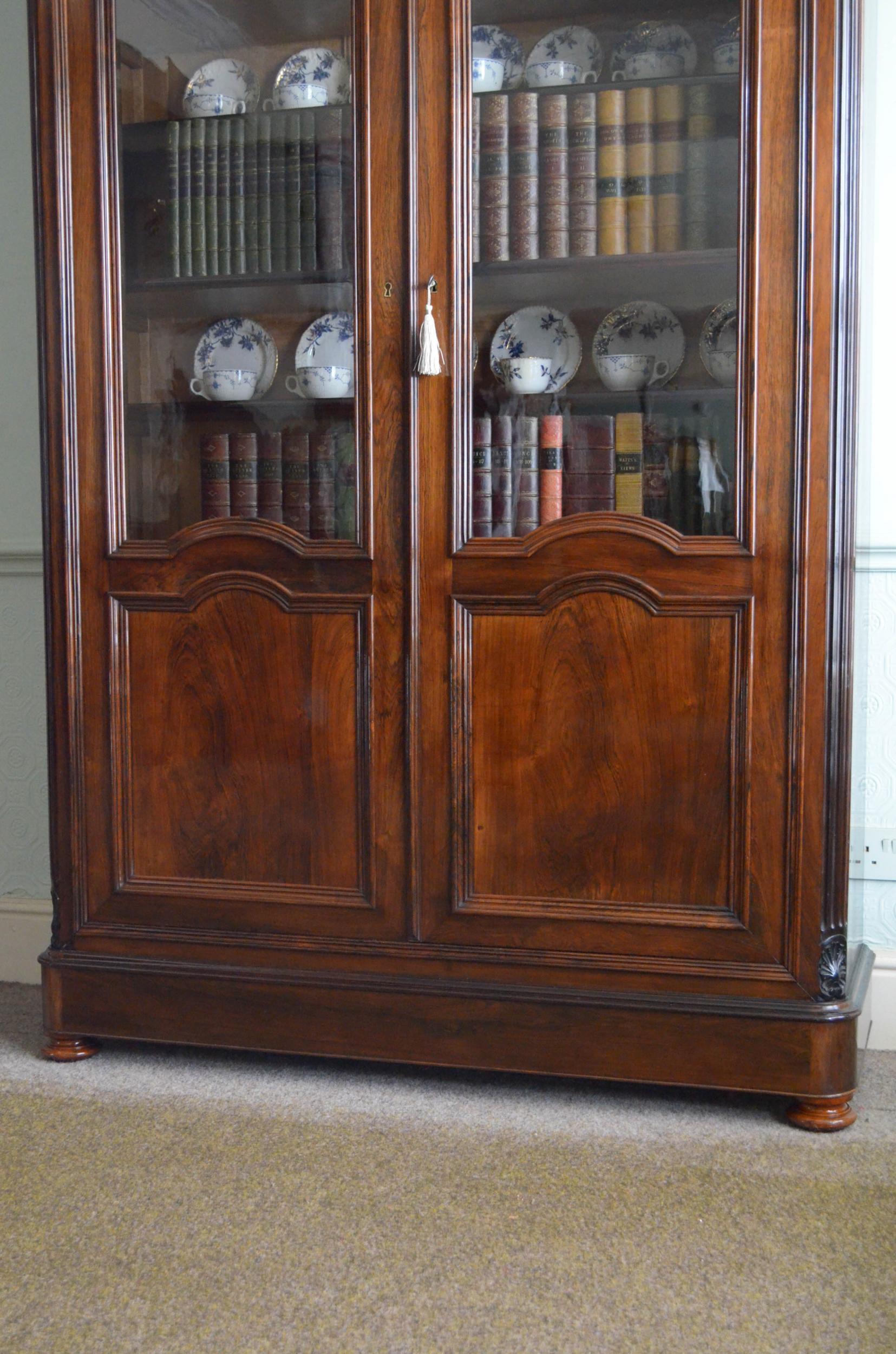 Superb XIXth Century Rosewood Bookcase or Display Cabinet For Sale 8