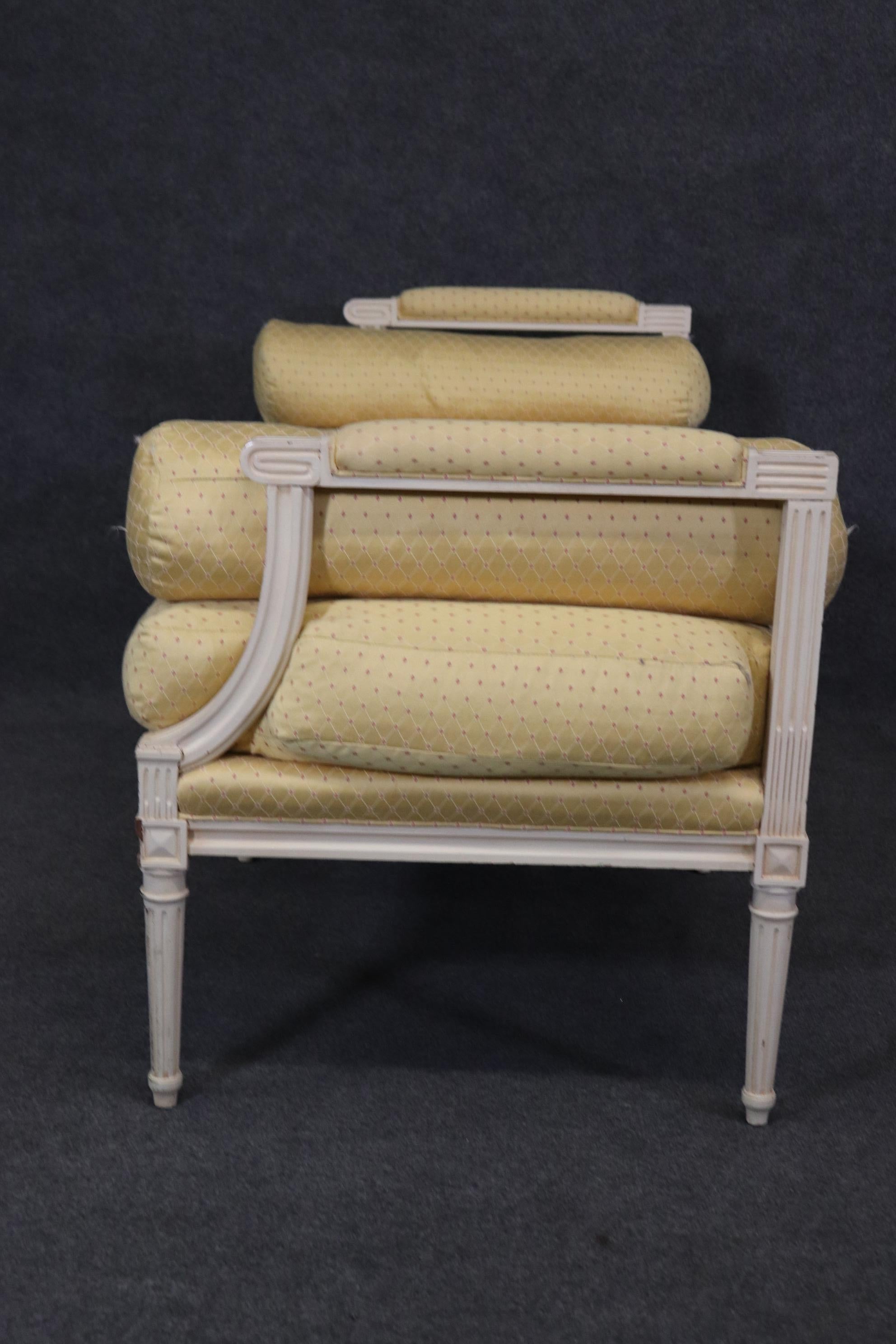 Mid-20th Century Superb Yellow Upholstered White Painted  French Louis XVI Style Window Bench  For Sale