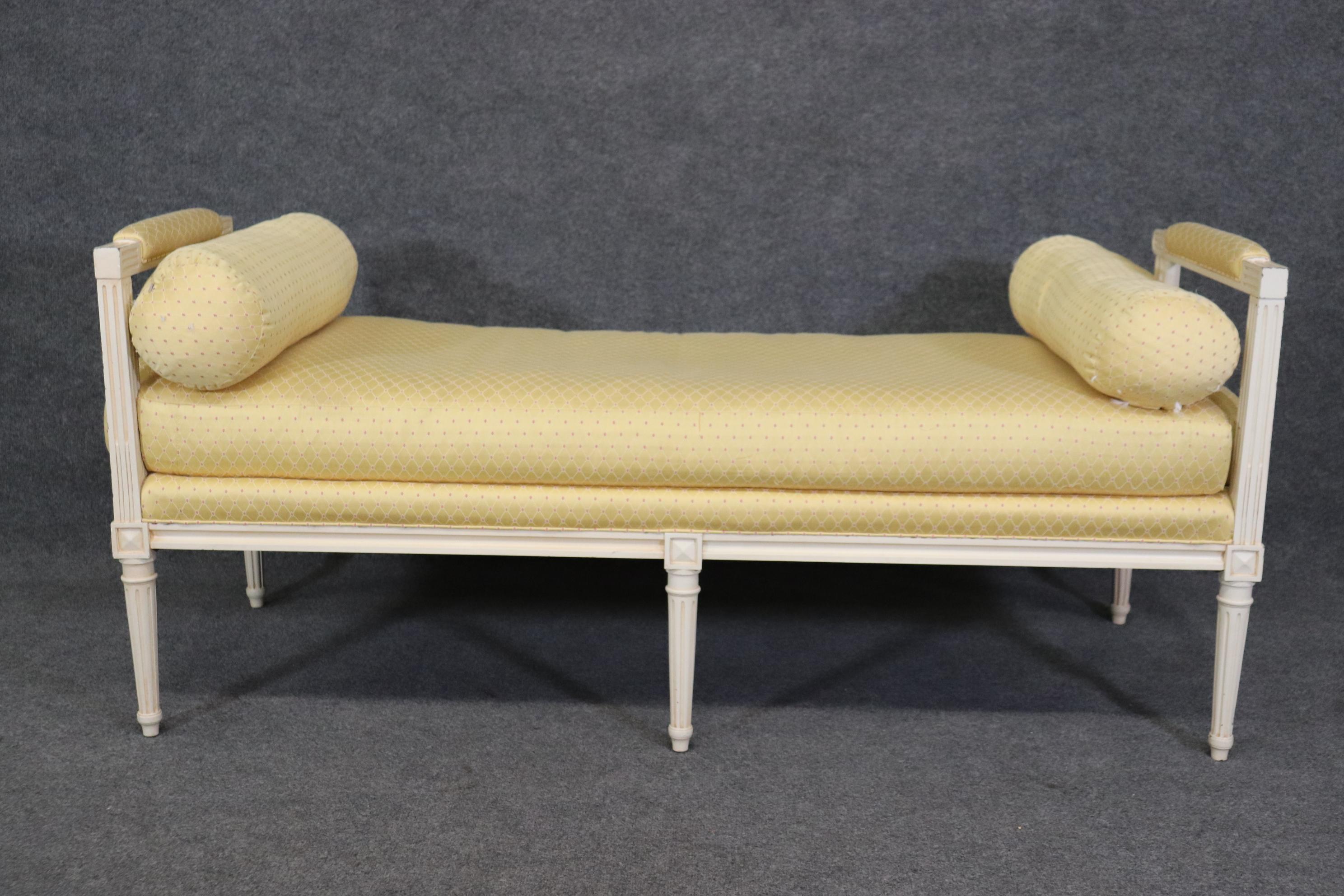Walnut Superb Yellow Upholstered White Painted  French Louis XVI Style Window Bench  For Sale